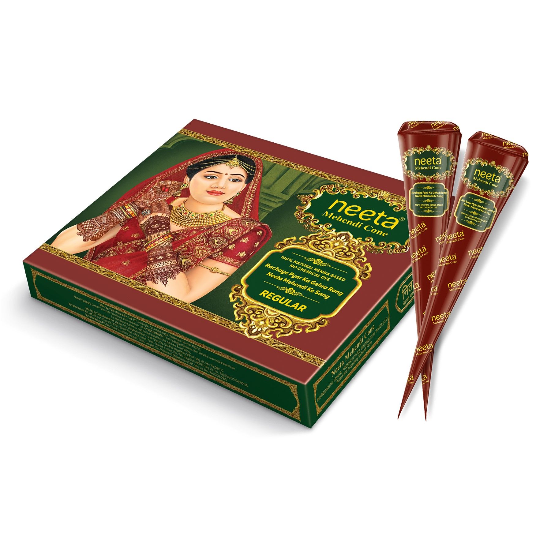 Neeta Mehendi Cone For Hand Design – 12 Henna Cones (20G Each Cone) For Bridal, Wedding & Dulhan Mehndi, Ready-to-use