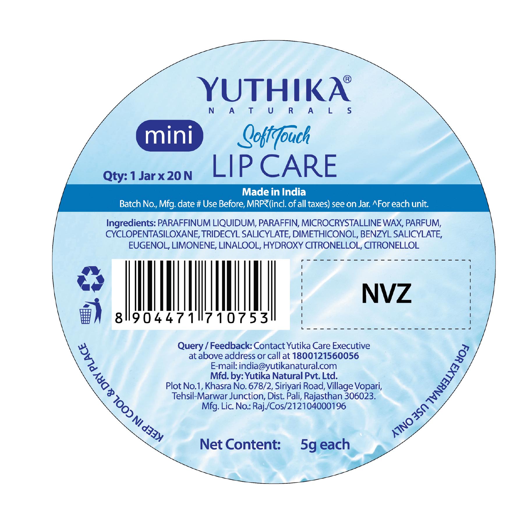 Yuthika Naturals Soft Touch Lip Balm For Soft And Naturally Pink Lips, Moisturizes & Hydrates Dry Lips, Lip Care, Clear, 5 Gram (PACK Of 20) With Jar image 2