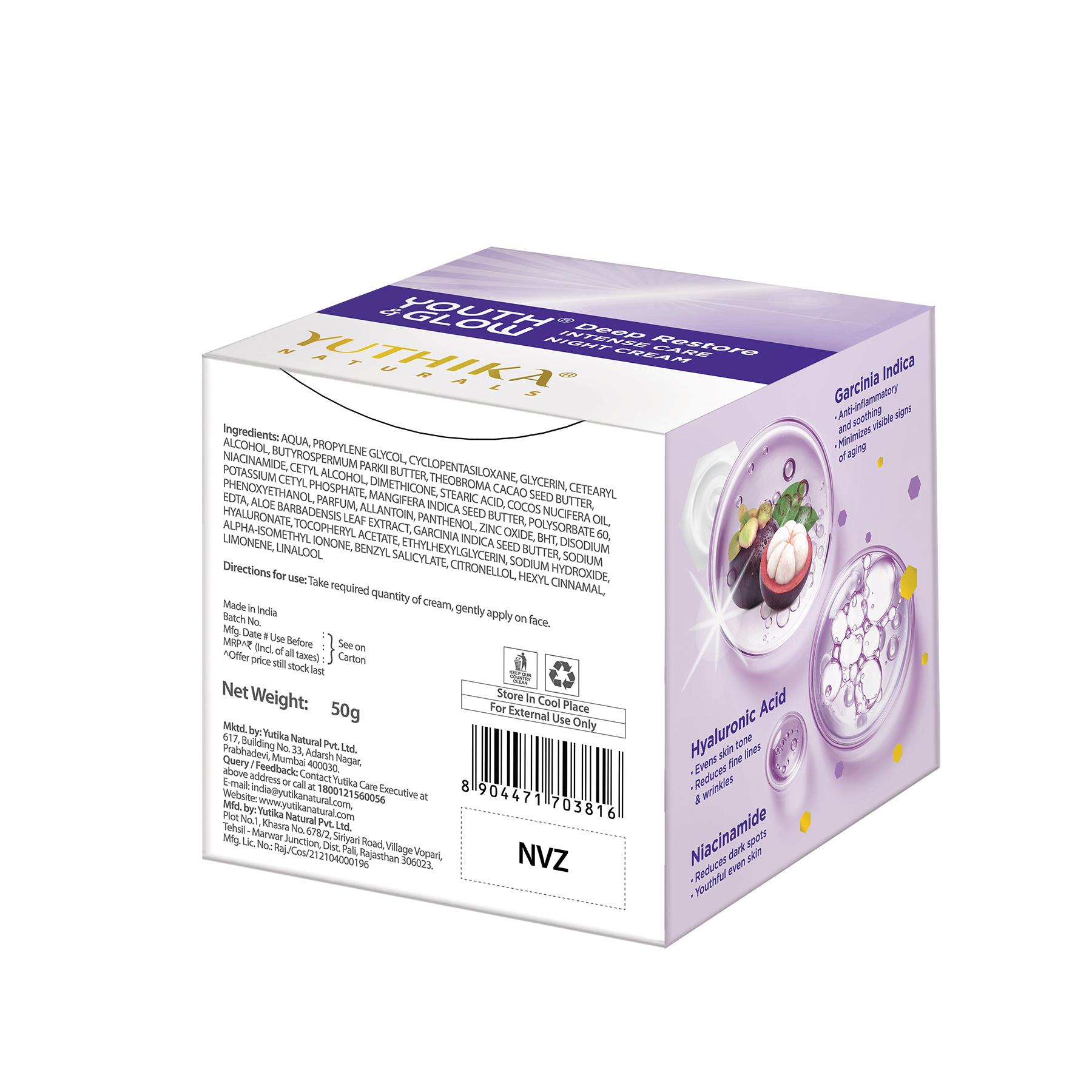 Yuthika Youth & Glow Deep Restore Night Cream For Women Oil Free, Non Sticky, Reduces Dark Spots, Fine Lines & Wrinkles, Dermatologist Tested For All Skin Types (50G) image 2