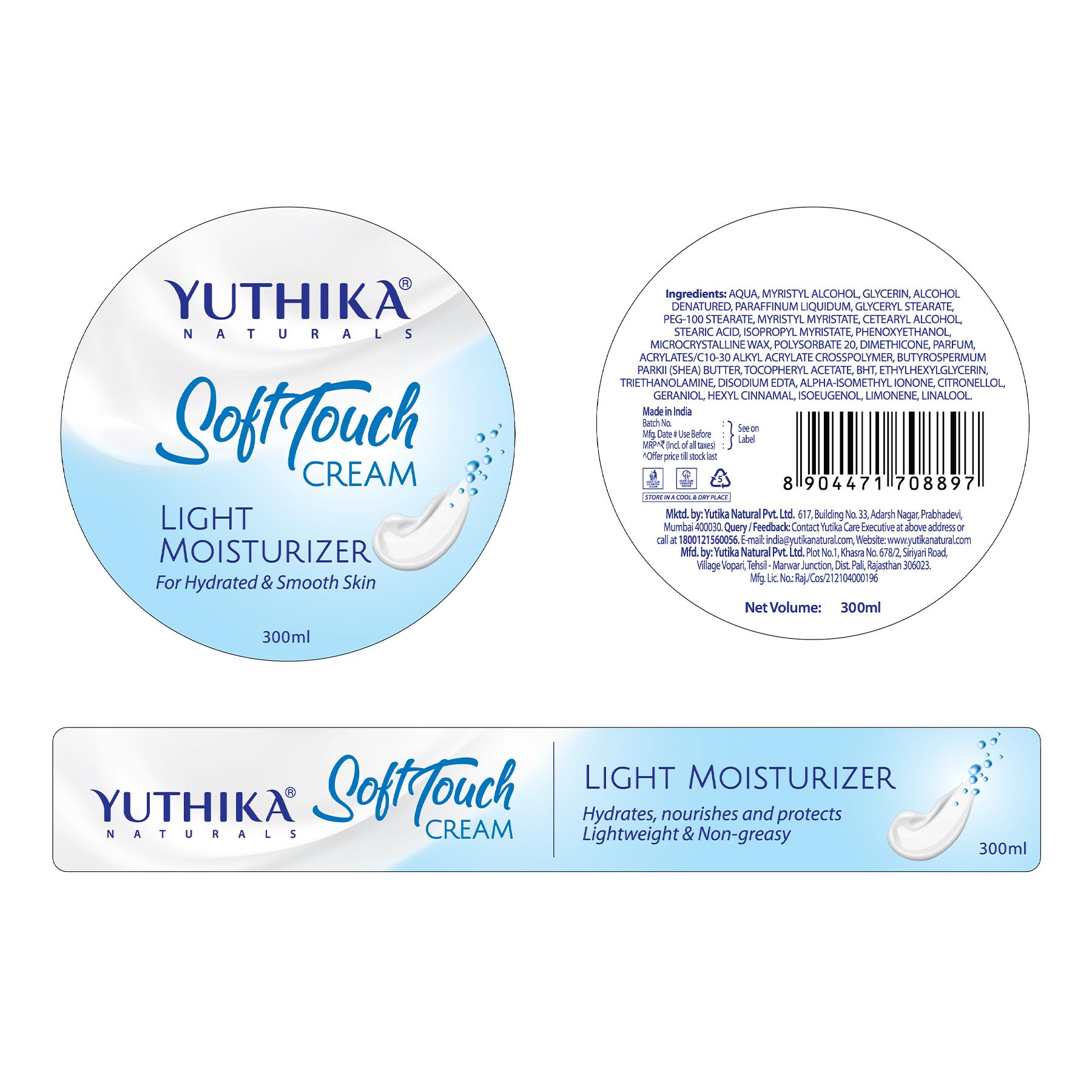 Yuthika Naturals Soft Touch Light Moisturizer Cream | Non-sticky & Deep Nourishment | For Face, Hand & Body | Glycerin, Shea Butter & Vitamin E | (300G) image 2