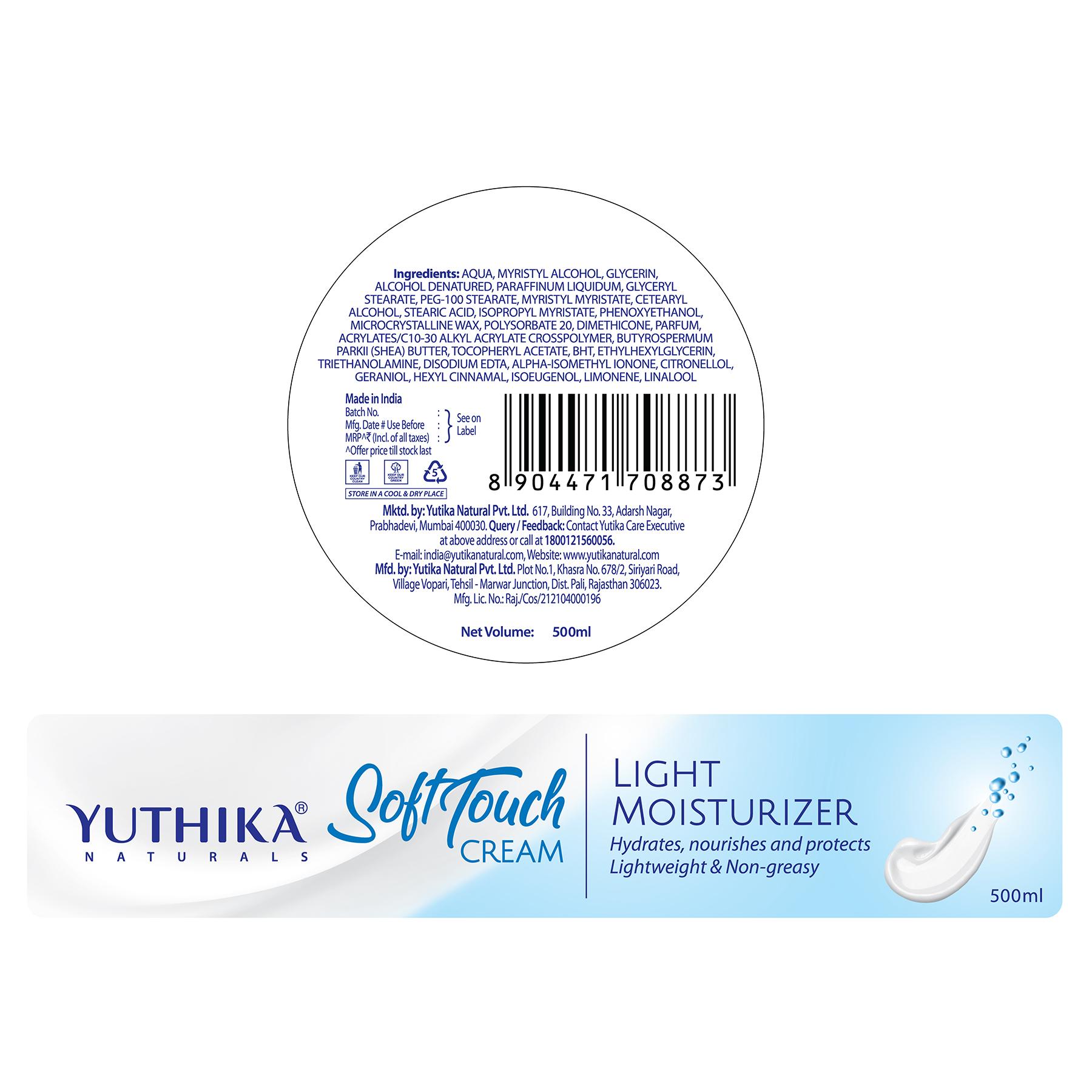 Yuthika Naturals Soft Touch Light Moisturizer Cream | Non-sticky & Deep Nourishment | For Face, Hand & Body | Glycerin, Shea Butter & Vitamin E | (500G) image 2