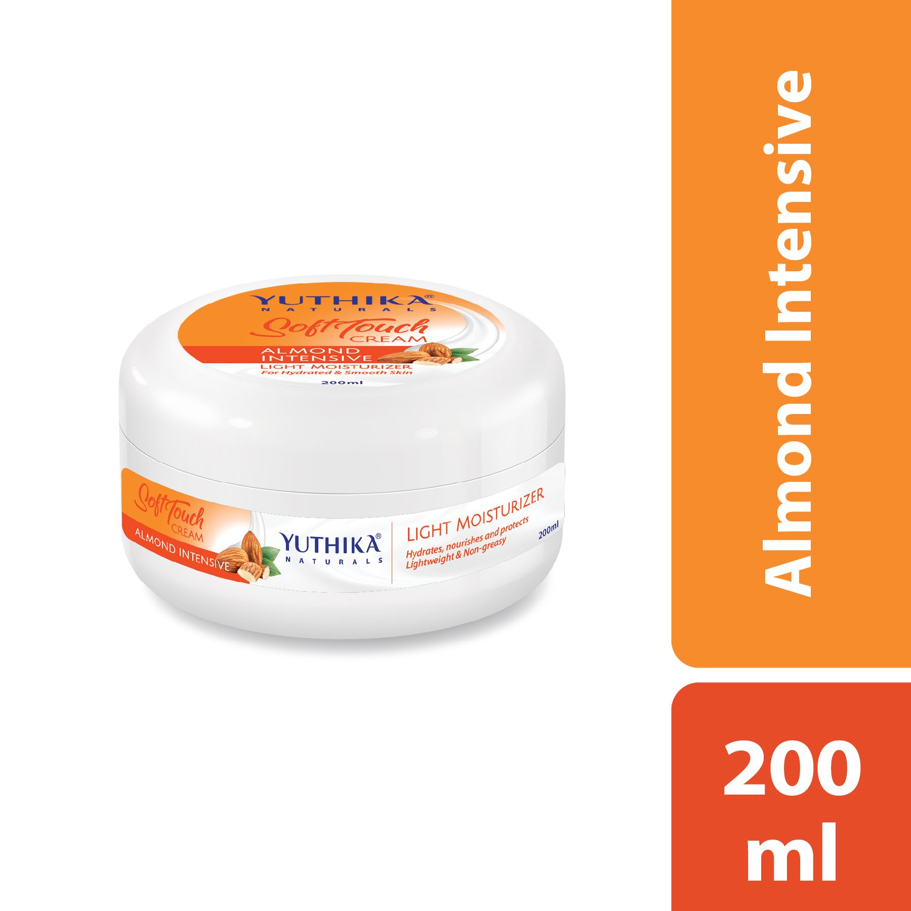 Yuthika Almond Intensive Light Moisturizer Cream 200ML | Non Sticky, Non Greasy, Instant Hydration, Deep Nourishment | For Face, Hand & Body | All Skin Types image 2