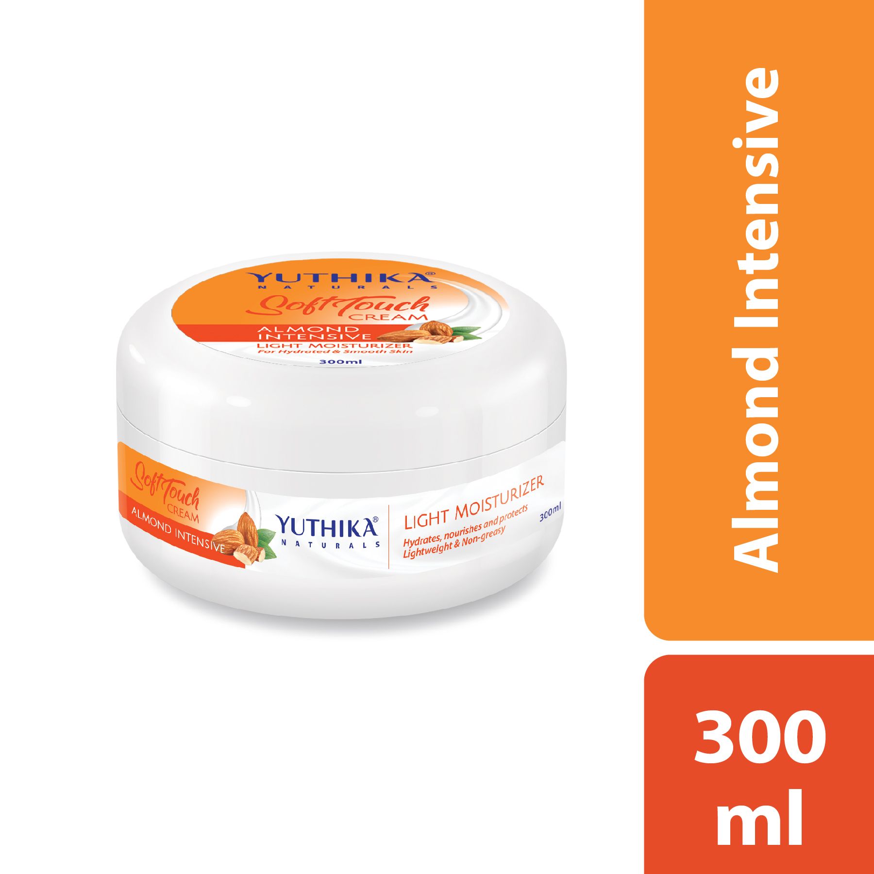 Yuthika Almond Intensive Light Moisturizer Cream 300ML | Non Sticky, Non Greasy, Instant Hydration, Deep Nourishment | For Face, Hand & Body | All Skin Types image 2