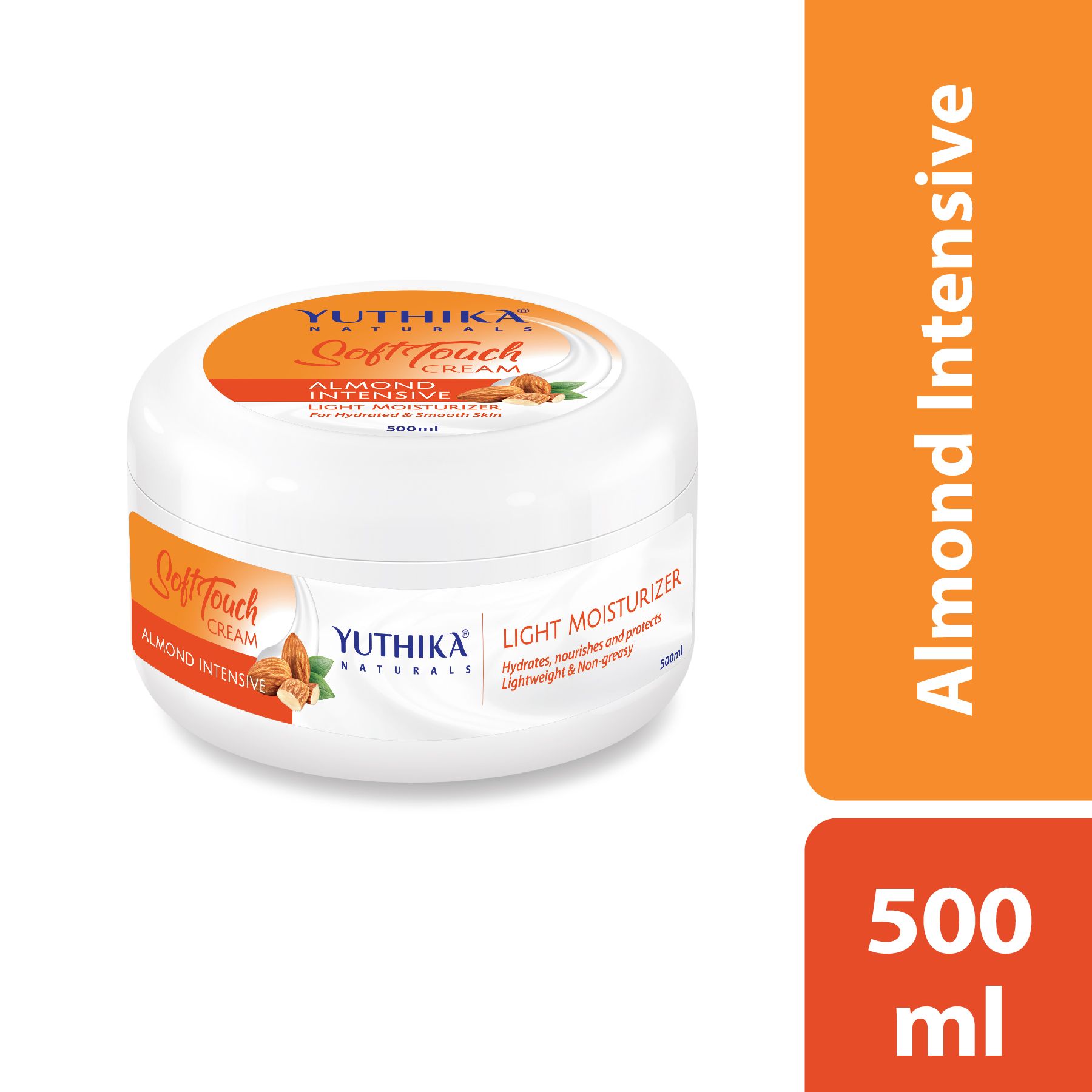 Yuthika Almond Intensive Light Moisturizer Cream 500ML | Non Sticky, Non Greasy, Instant Hydration, Deep Nourishment | For Face, Hand & Body | All Skin Types image 2