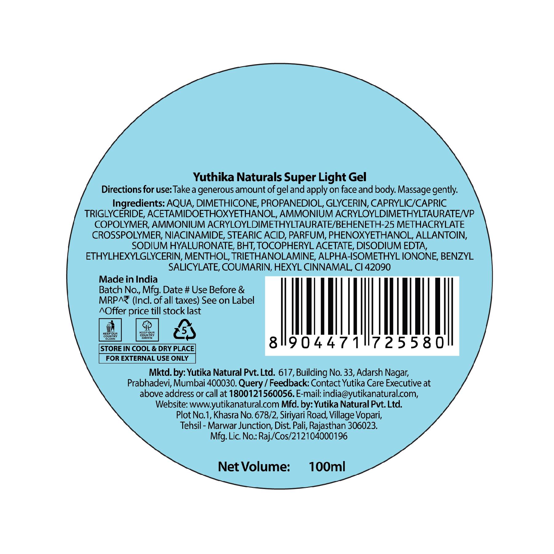 Yuthika Super Light Gel Face Moisturizer With Hyaluronic Acid 100ML | Oil-free & Non Sticky | Face Gel For Combination & Oily Skin | Moisturizer Cream image 2