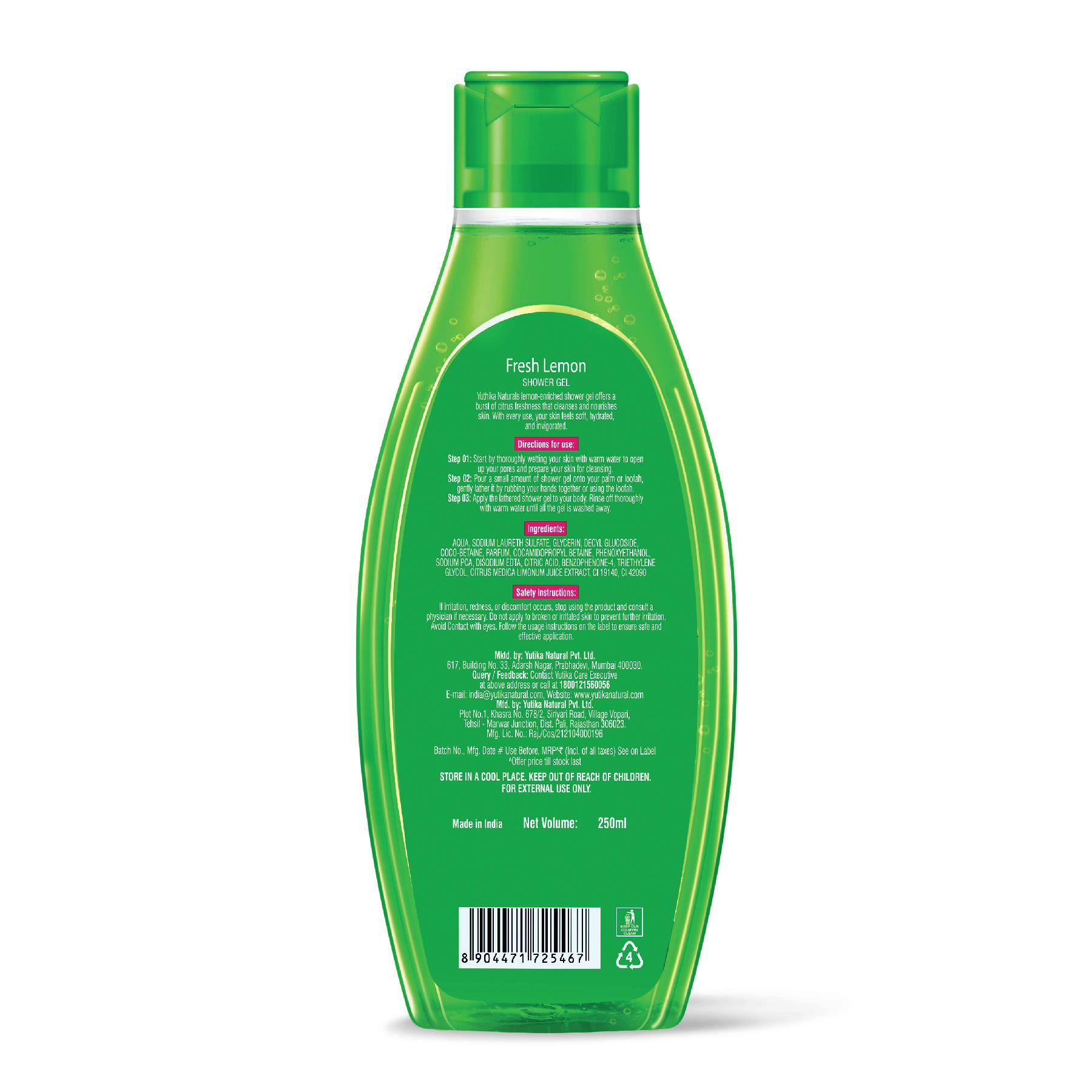 Yuthika Fresh Lemon Body Wash Shower Gel 250 Ml | Gentle Cleanser For Women & Men | Refreshing Fragrance | Suitable For All Skin Types | Daily Nourishing Bath Care image 2
