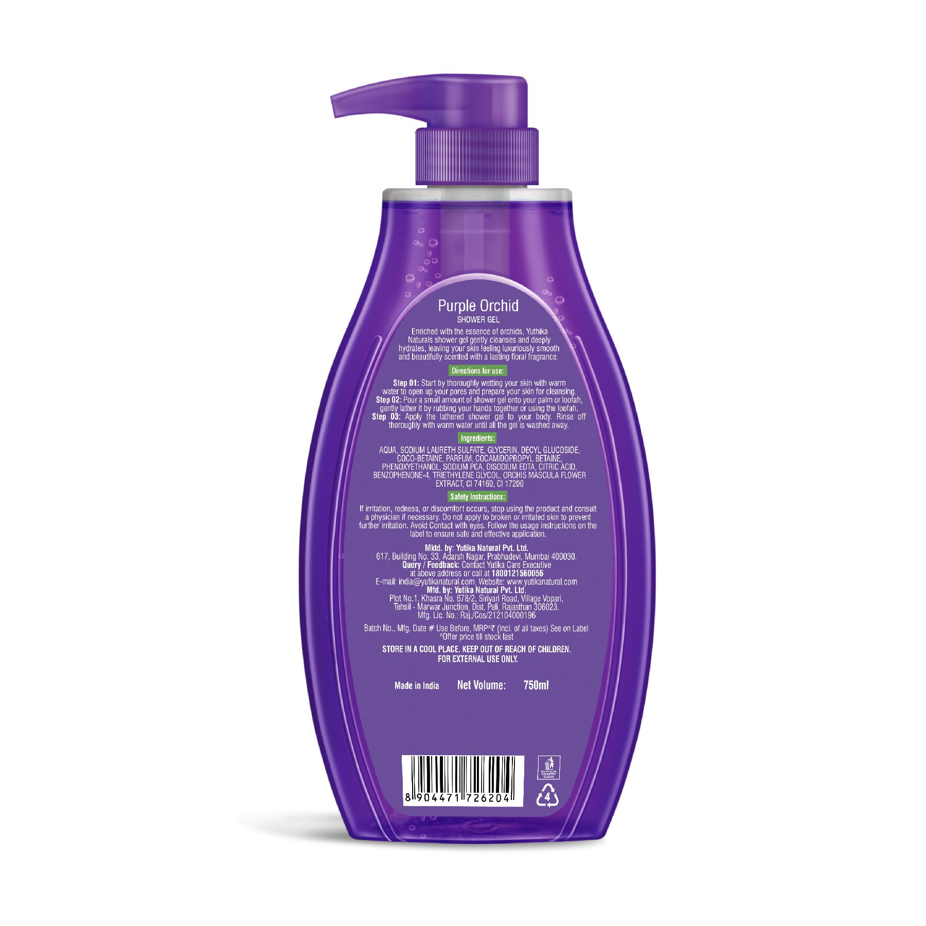 Yuthika Purple Orchid Body Wash Shower Gel 750 Ml | Gentle Cleanser For Women & Men | Refreshing Fragrance | Suitable For All Skin Types | Daily Nourishing Bath Care image 2