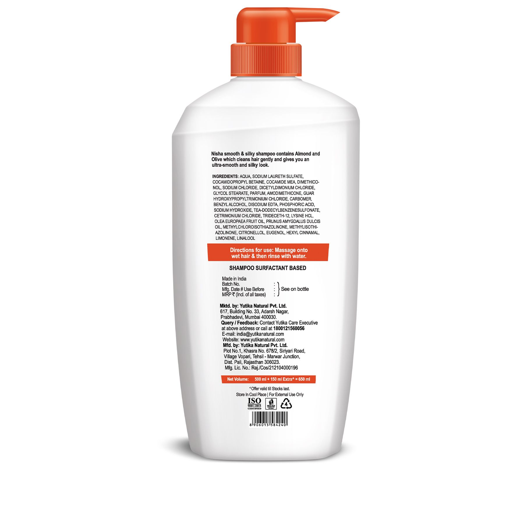 Nisha Almond And Olive Shampoo For Women & Men 650ML For Silky, Shiny And Smooth Hair, Prevents Damage & Split Ends, Deep Nourishment All Hair Types image 2