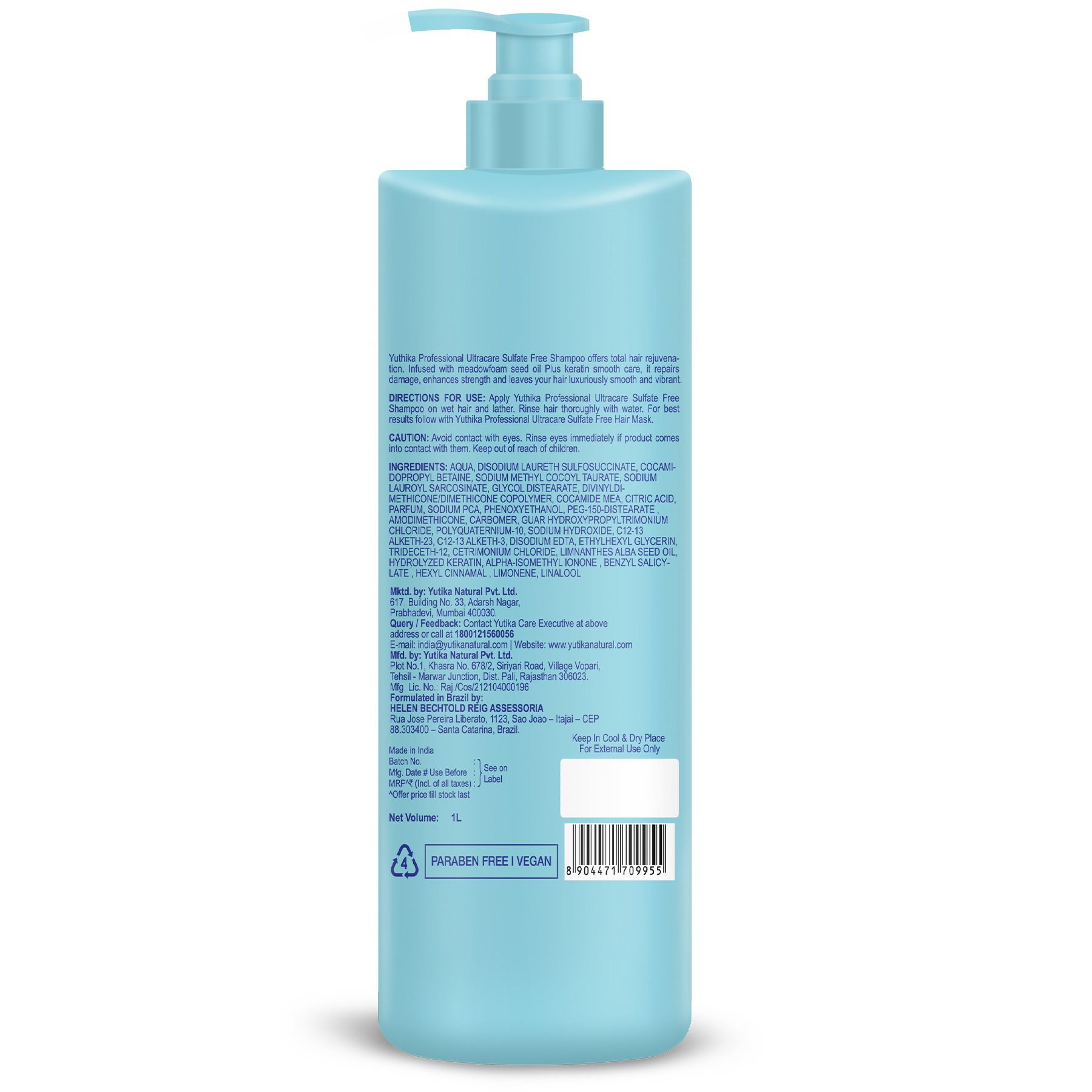Yuthika Professional Ultracare Sulfate Free Shampoo For Women & Men (1000 Ml), Total Repair For Damaged, Dry & Frizzy Hair, Perfect For Daily Use image 2