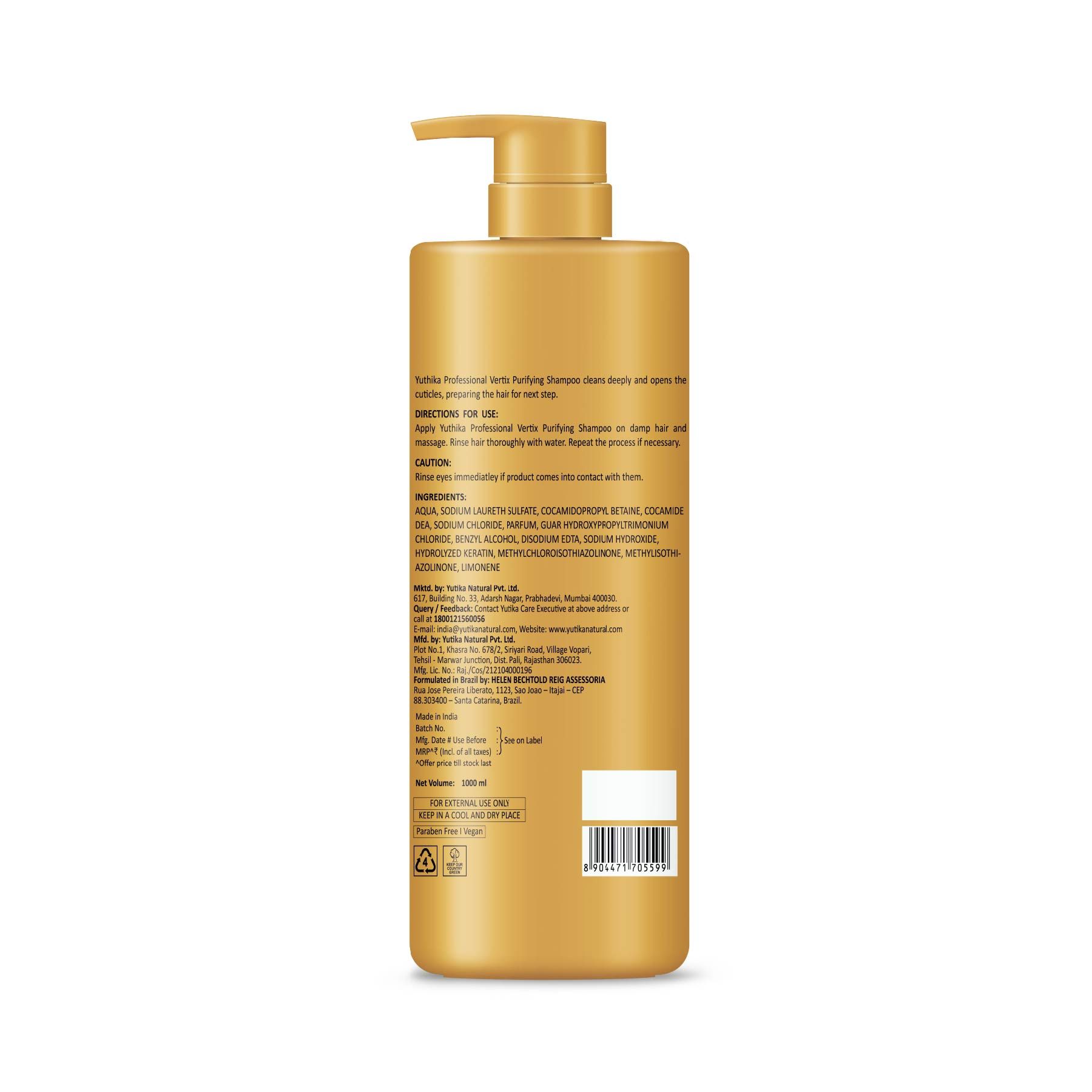 Yuthika Professional Vertix Hydrolyzed Keratin Purifying Shampoo For All Hair Types 1000ML I Deep Cleansing, Removes Dirt, Impurities & Strengthens image 2