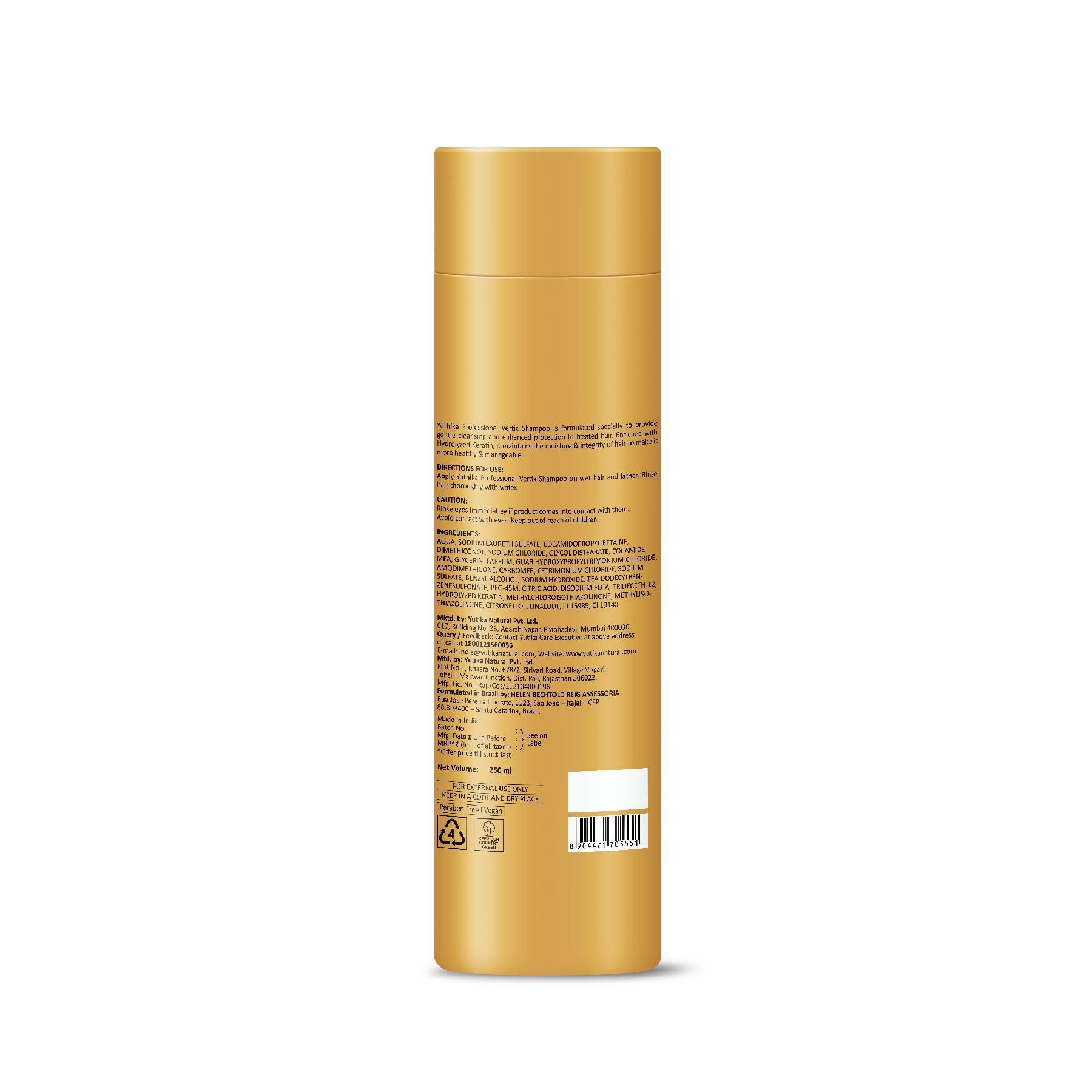 Yuthika Professional Vertix Hydrolyzed Keratin Shampoo Ultimate Care & Restoration 250ML I Post Care Shampoo For Straightened Hair, Salon Like Smooth Hair image 2