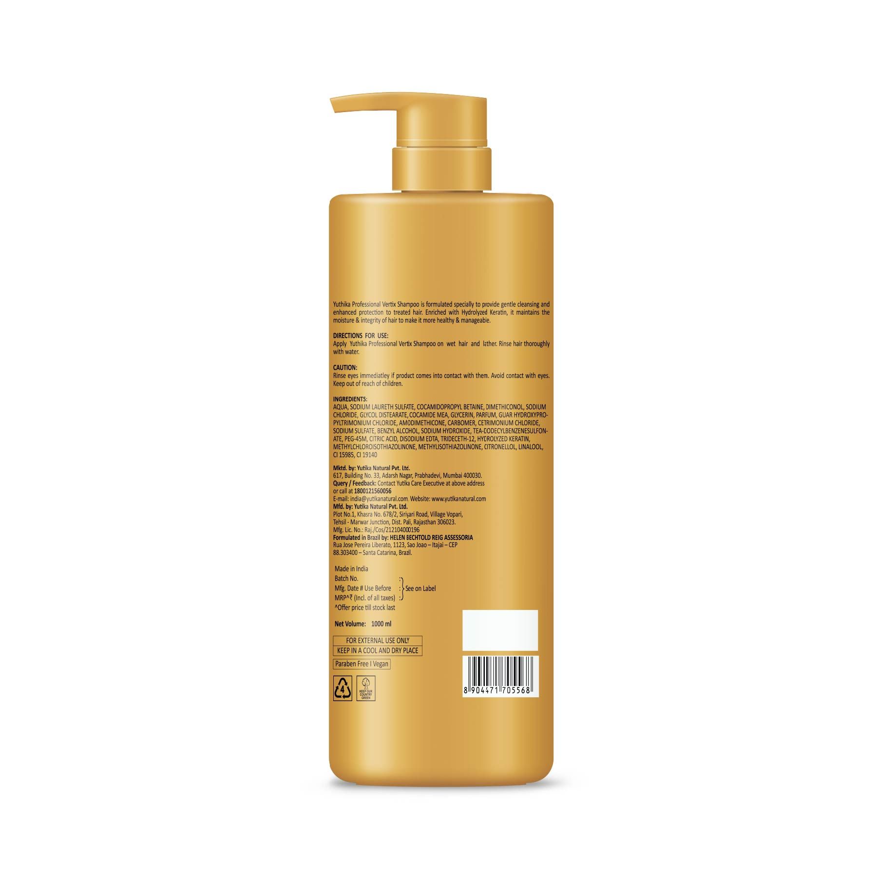 Yuthika Professional Vertix Hydrolyzed Keratin Shampoo Ultimate Care & Restoration 1000ML I Post Care Shampoo For Straightened Hair , Salon Like Smooth Hair image 2