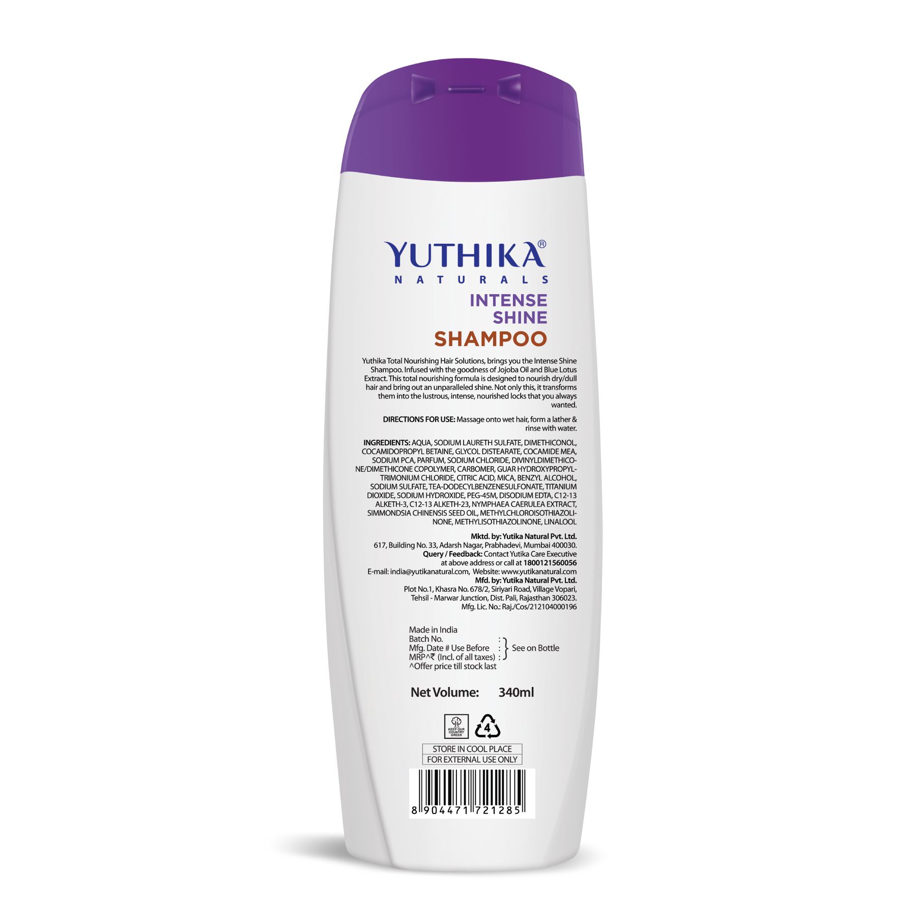 Yuthika Intense Shine Shampoo For Women & Men 340ML | Total Nourishing Hydrating Hair Shampoo For Dull, Dry & Frizzy Hair |INFUSED With Jojoba Oil & Blue Lotus Extract image 2