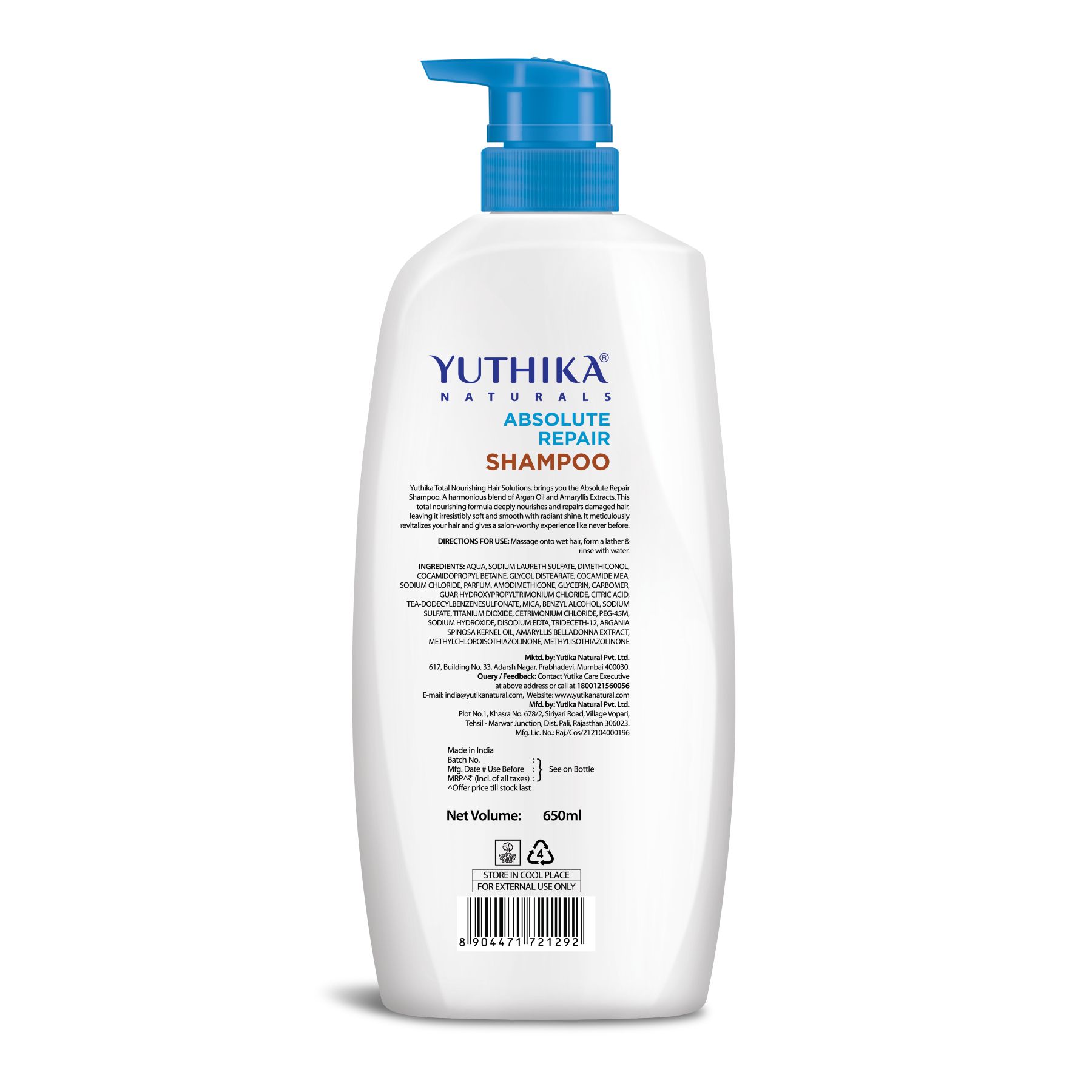 Yuthika Absolute Repair Shampoo For Damaged Hair 650ML |TOTAL Nourishing Shampoo For Women & Men| Enriched With Argan Oil & Amaryllis Extract image 2