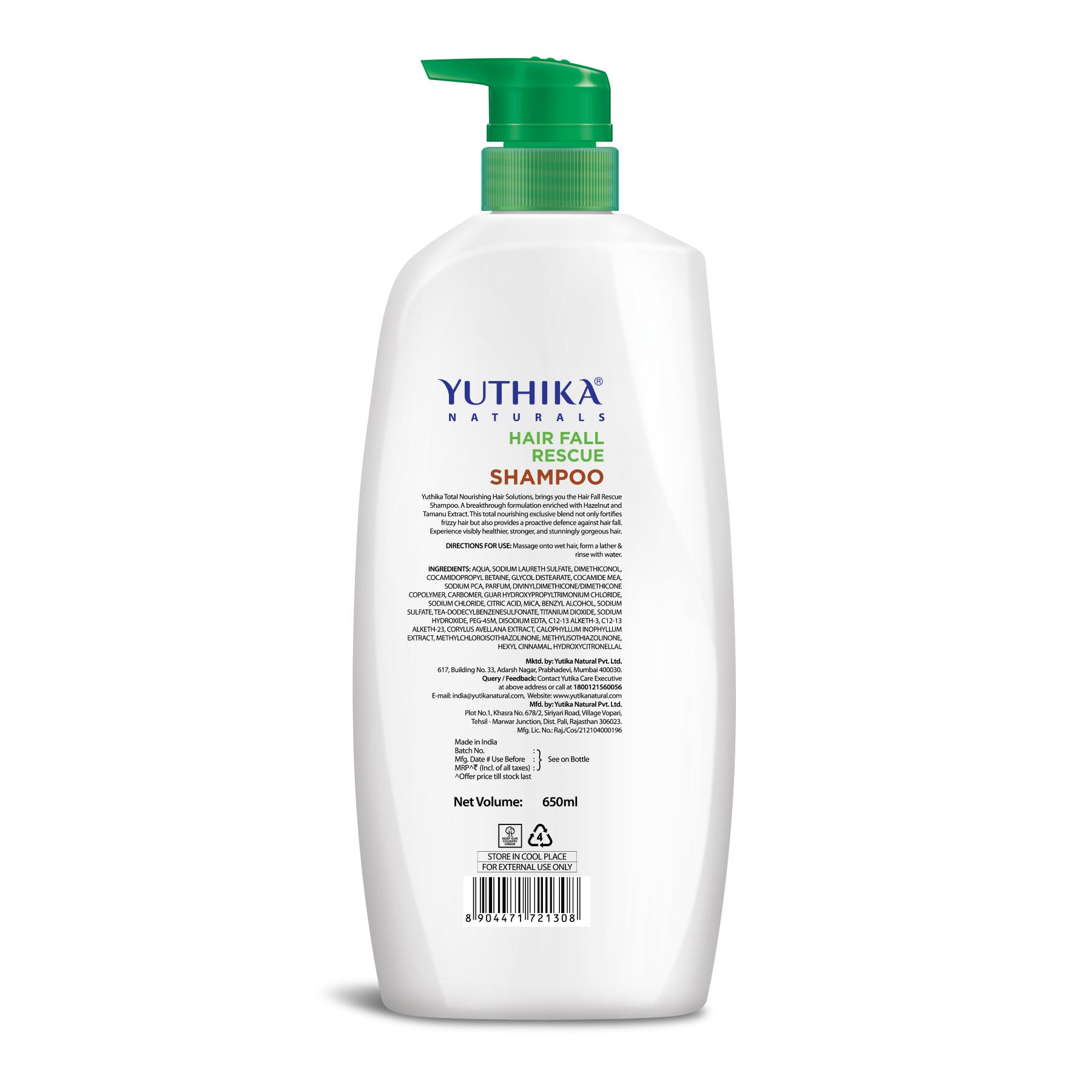Yuthika Hair Fall Rescue Shampoo For Women & Men 650ML | Anti Hair Fall Shampoo | Strengthens Frizzy Hair | Enriched With Hazelnut & Tamanu Extracts image 2