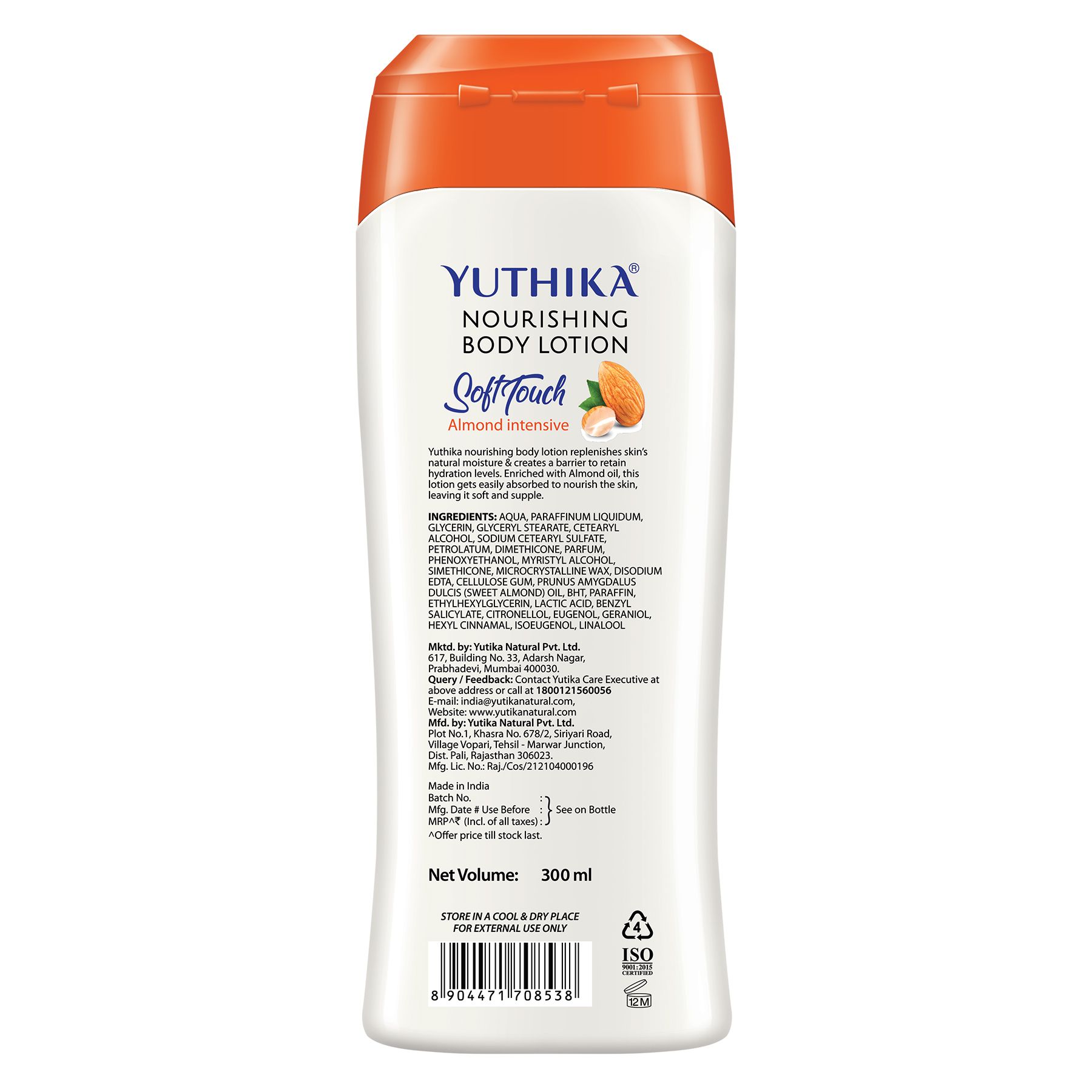Yuthika Almond Soft Touch Body Lotion For Women & Men, Hydrating, Non-greasy Moisturizer For Soft, Smooth Skin, All Skin Types (300ML) image 2
