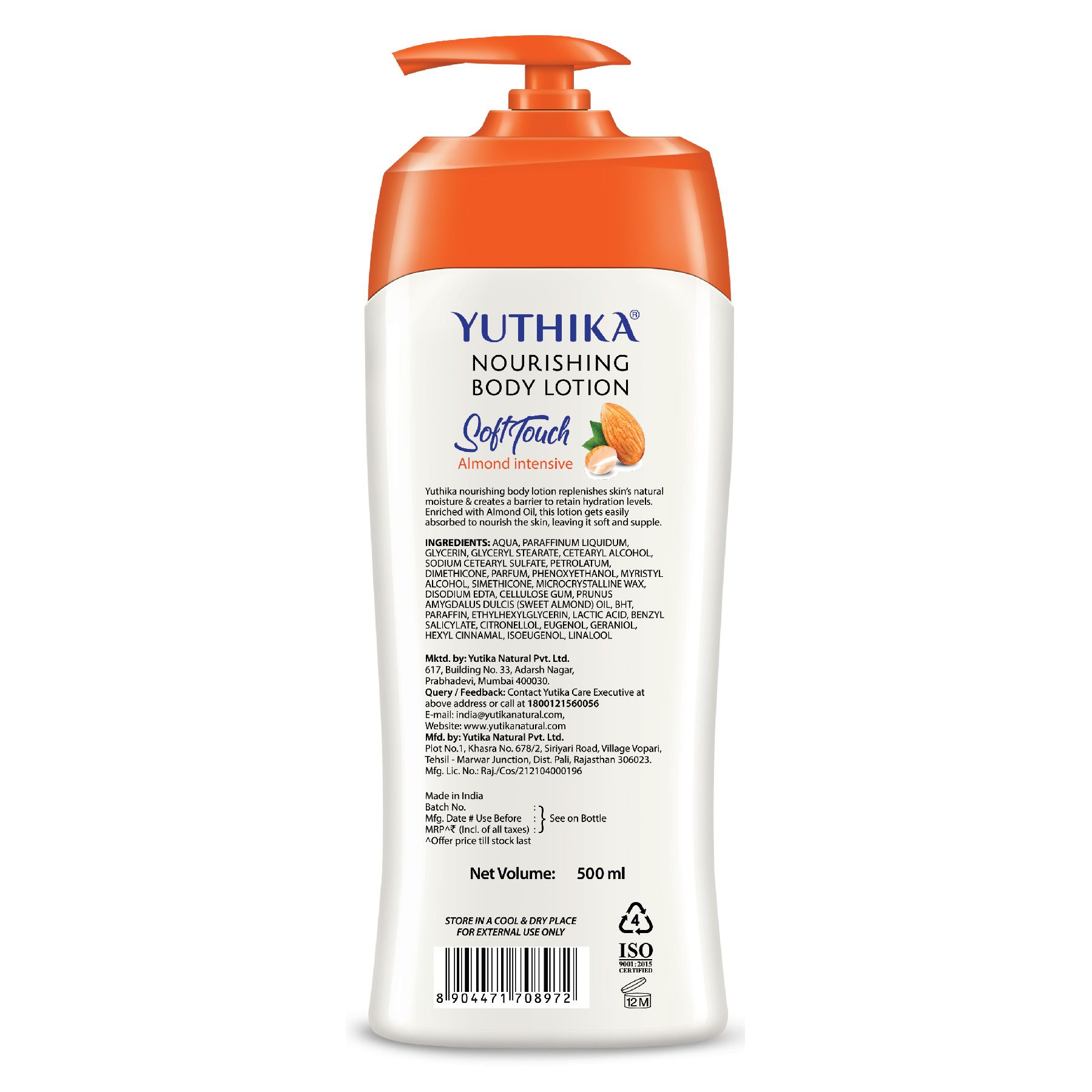Yuthika Almond Soft Touch Body Lotion For Women & Men, Hydrating, Non-greasy Moisturizer For Soft, Smooth Skin, All Skin Types (500ML) image 2