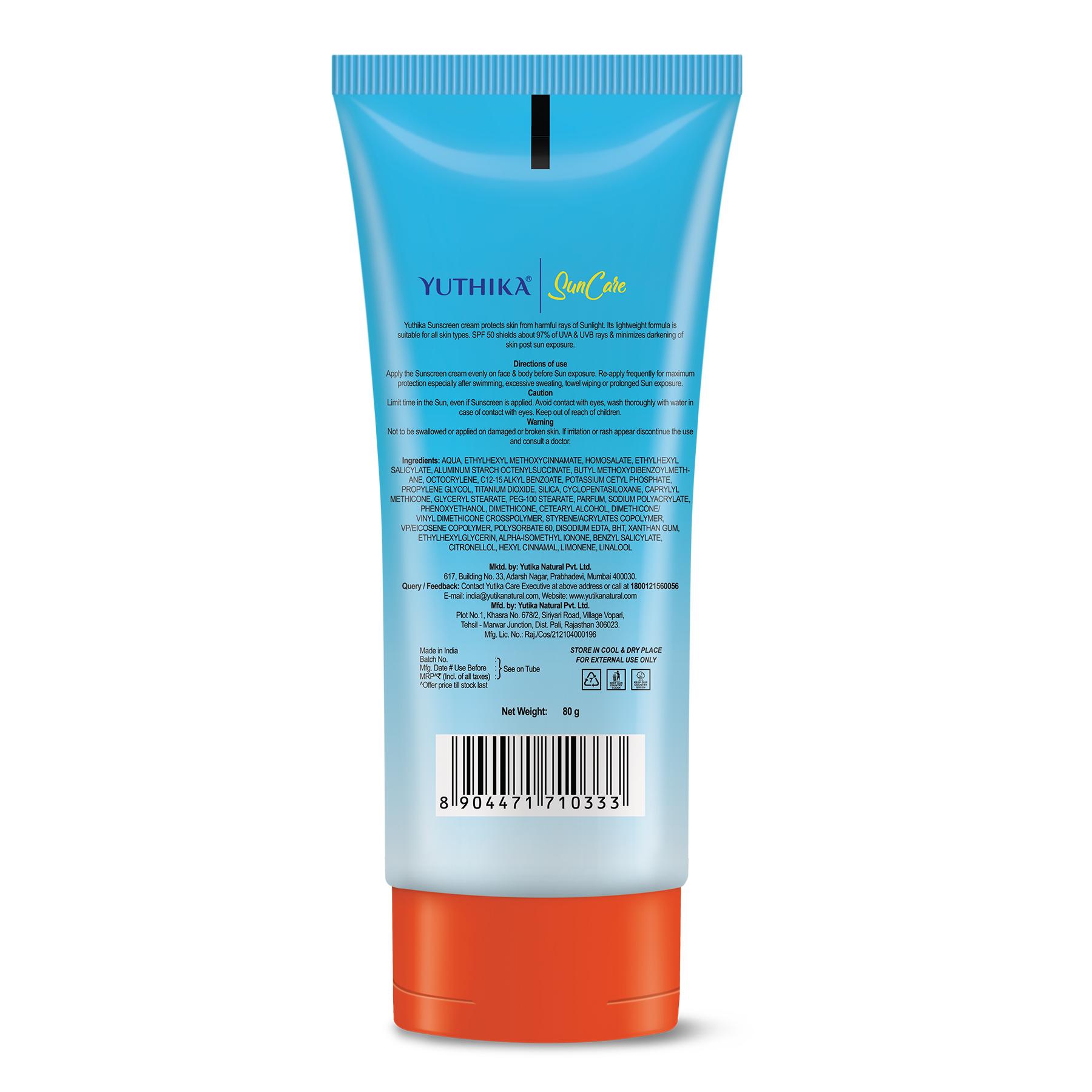 Yuthika Sunscreen Lotion Spf 50 Pa+++ 80G | High Protection, Non-greasy Formula, Uva & Uvb Protection For All Skin Types image 2