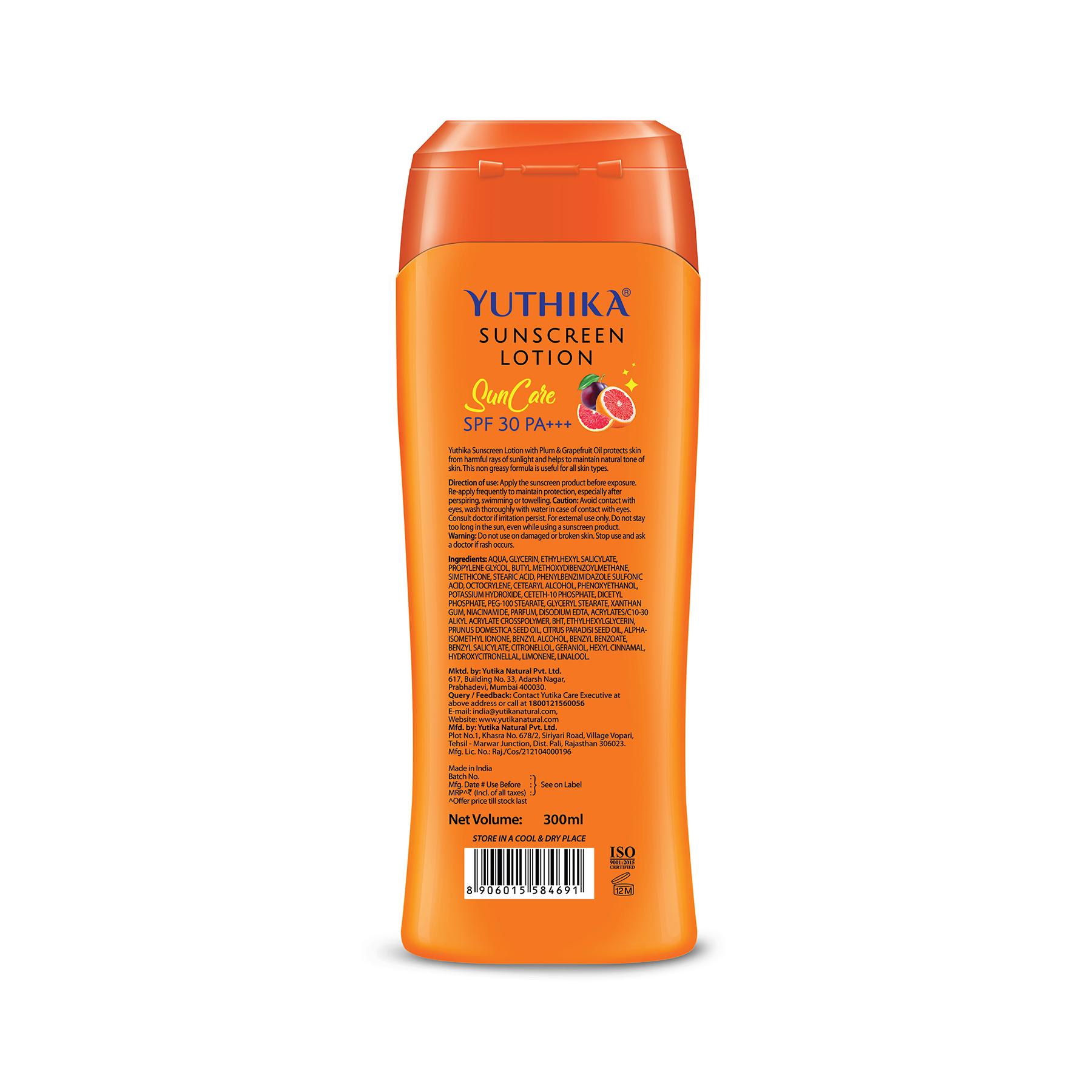 Yuthika Sunscreen Lotion Sun Care Spf 30 Pa+++ Uva & Uvb Protection, 300ML image 2