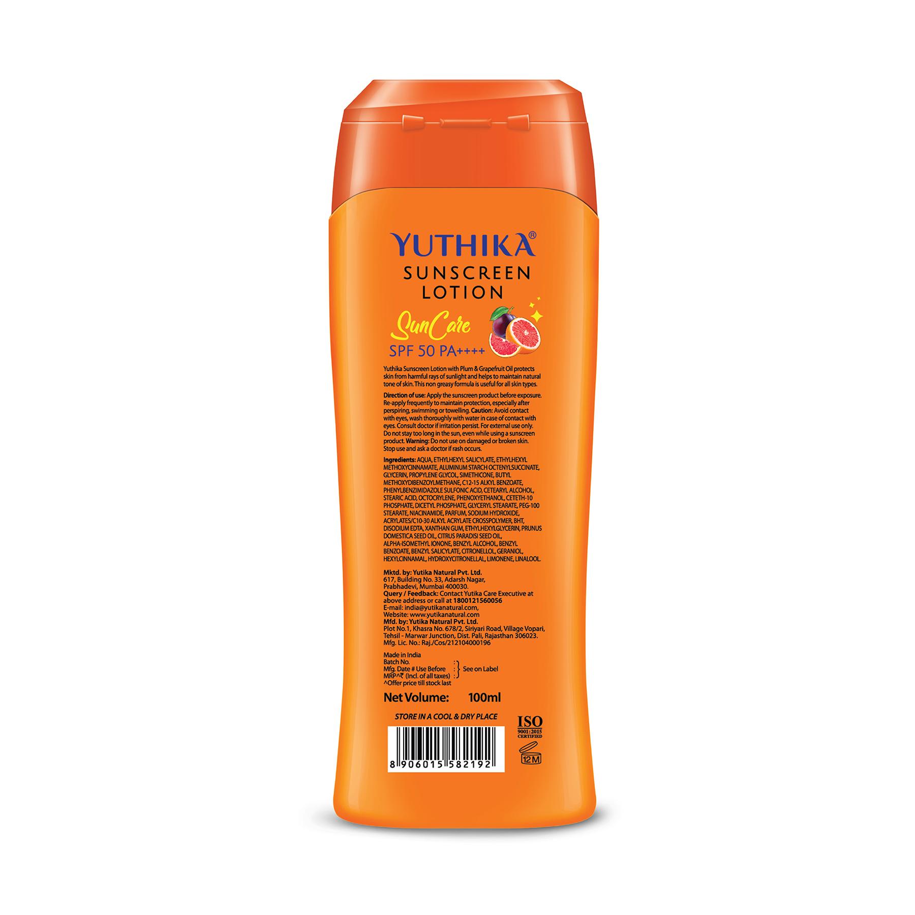 Yuthika Sunscreen Lotion Spf 50 Pa+++ 100ML | High Protection, Non-greasy Formula, Uva & Uvb Protection For All Skin Types image 2