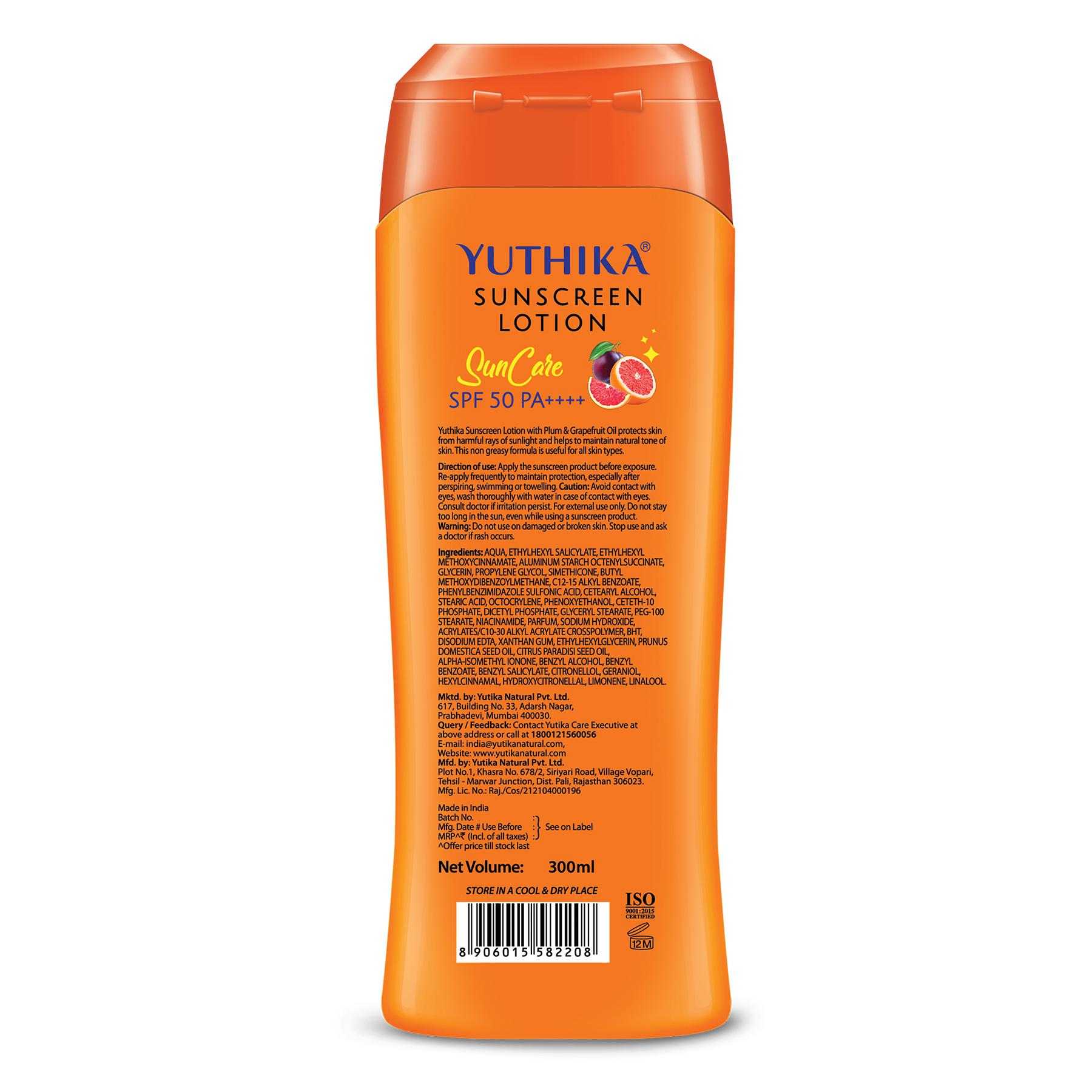 Yuthika Sunscreen Lotion Spf 50 Pa+++ 300ML | High Protection, Non-greasy Formula, Uva & Uvb Protection For All Skin Types image 2
