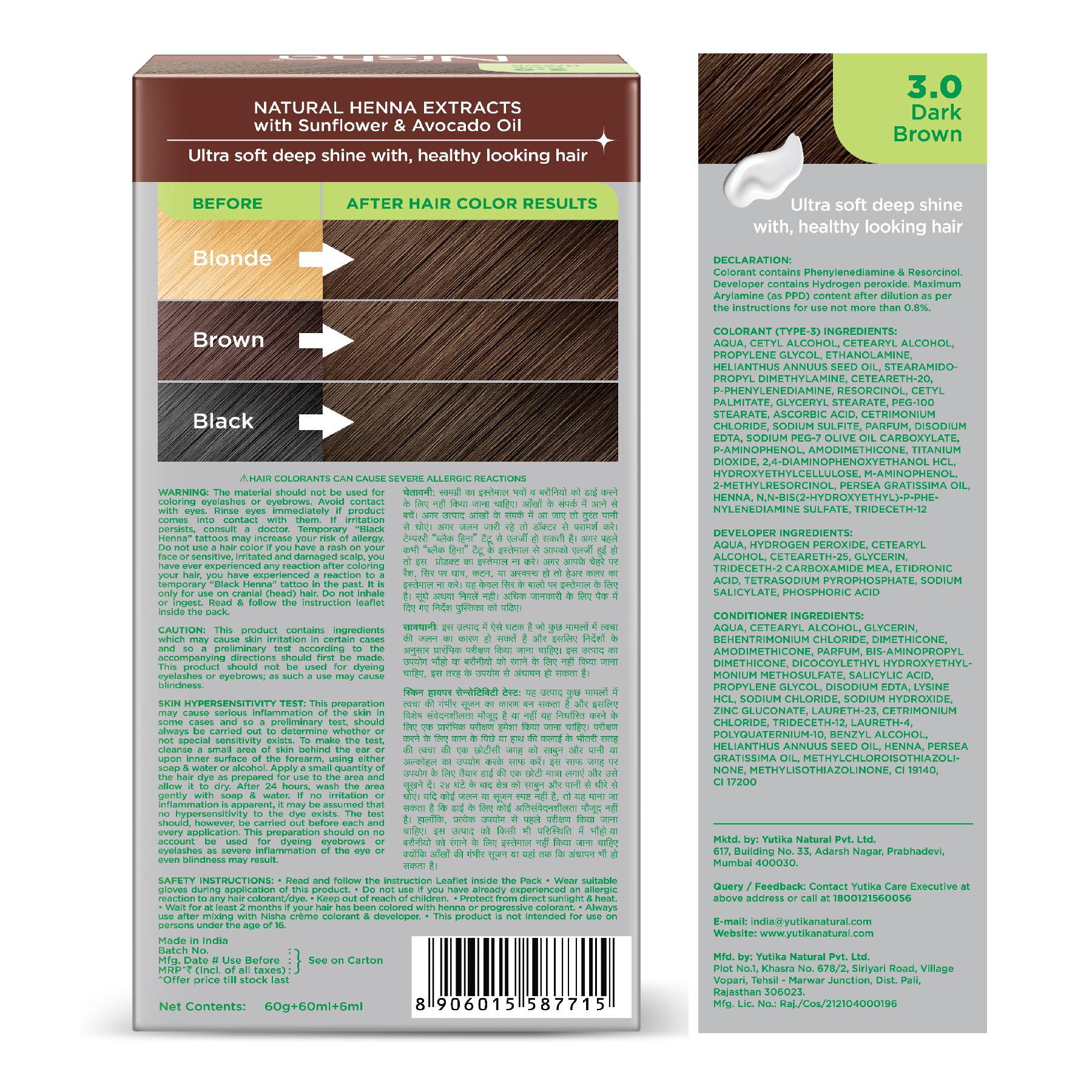Nisha Creme Hair Color For Women - Dark Brown, 60G+60ML, Long-lasting, 100% Grey Coverage Permanent Hair Colour For Soft, Shiny, Healthy Hair image 2