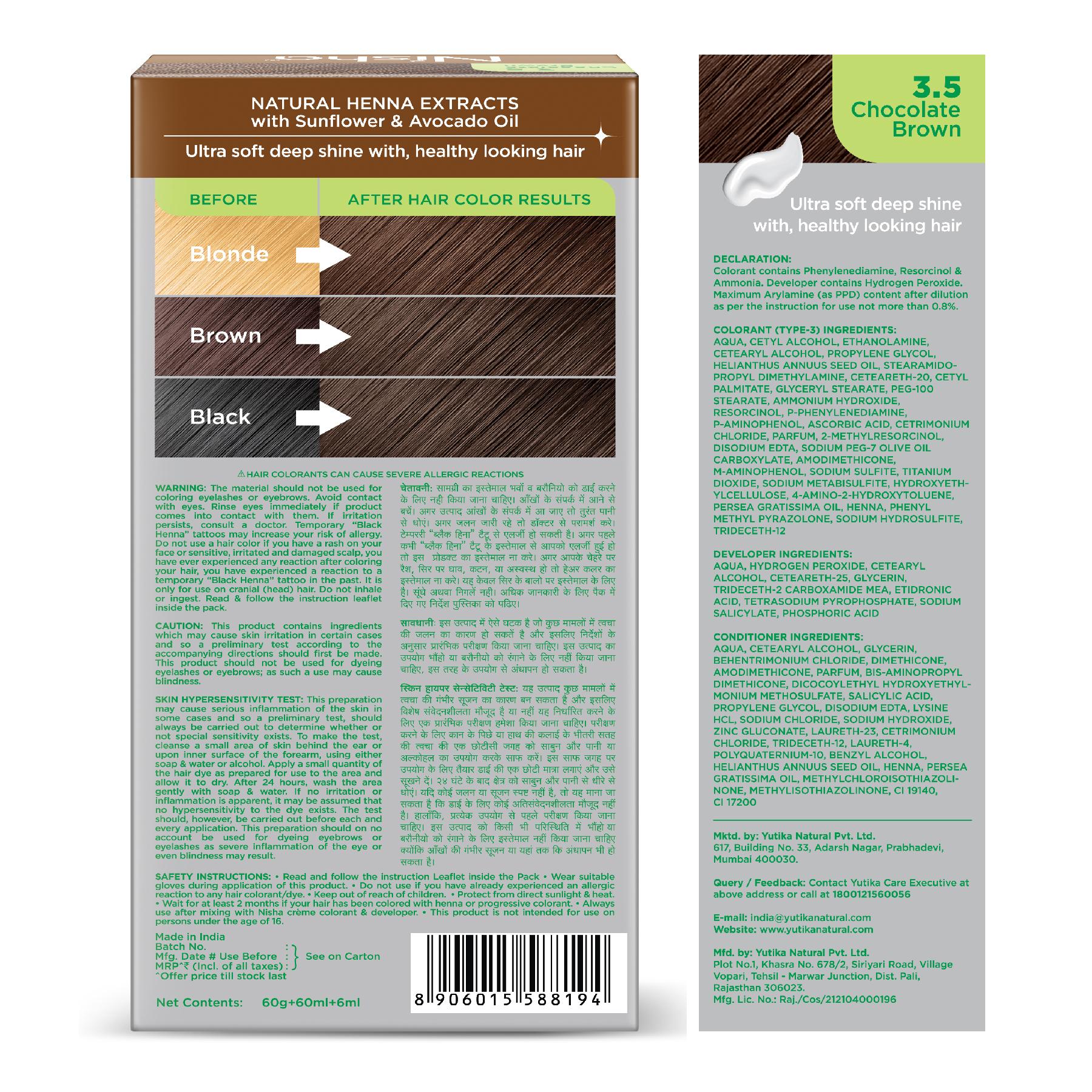 Nisha Creme Hair Color For Women - Chocolate Brown, 60G+60ML, Long-lasting, 100% Grey Coverage Permanent Hair Colour For Soft, Shiny, Healthy Hair image 2