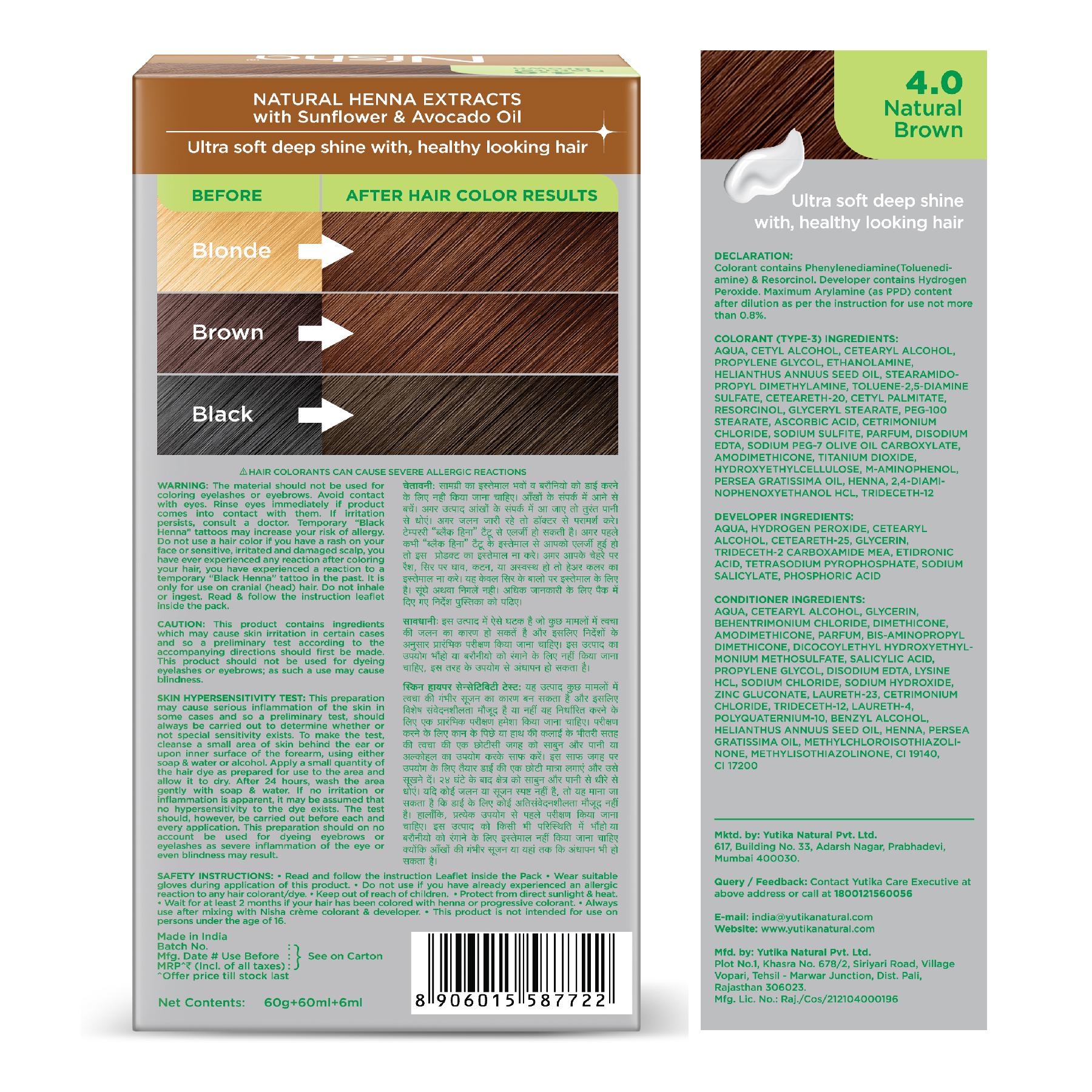 Nisha Creme Hair Color For Women - Natural Brown, 60G+60ML, Long-lasting, 100% Grey Coverage Permanent Hair Colour For Soft, Shiny, Healthy Hair image 2