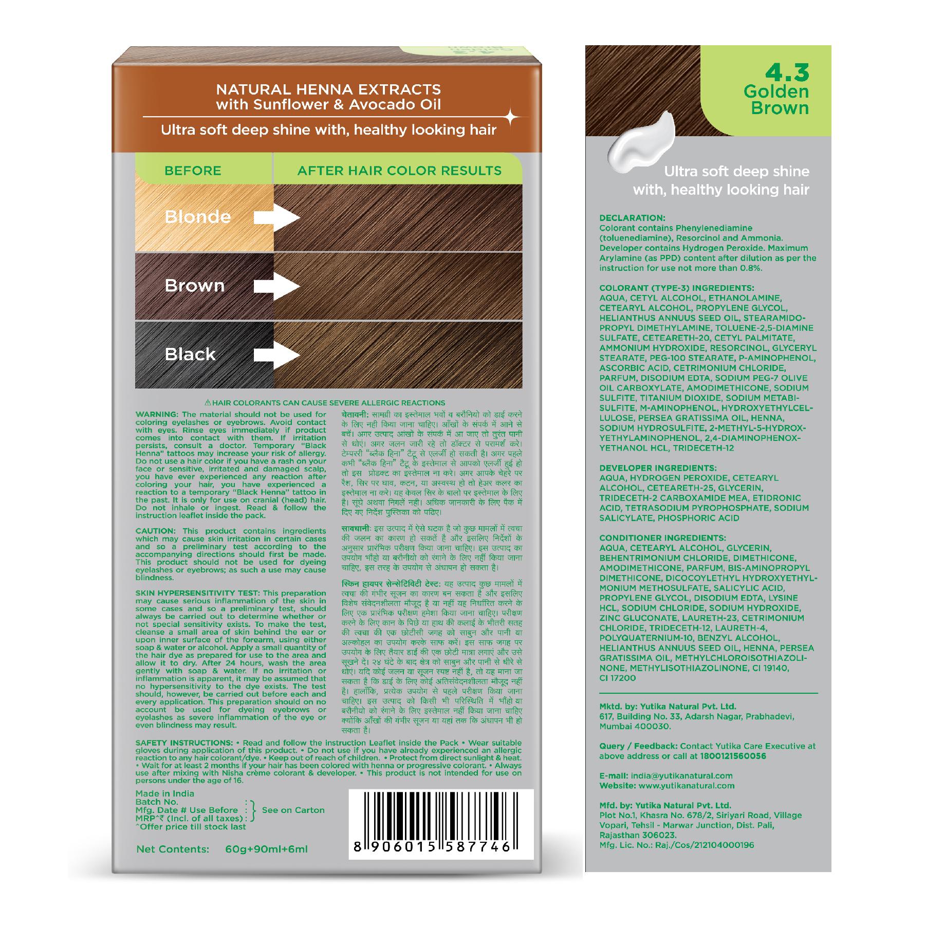 Nisha Creme Hair Color For Women - Golden Brown, 60G+60ML, Long-lasting, 100% Grey Coverage Permanent Hair Colour For Soft, Shiny, Healthy Hair image 2