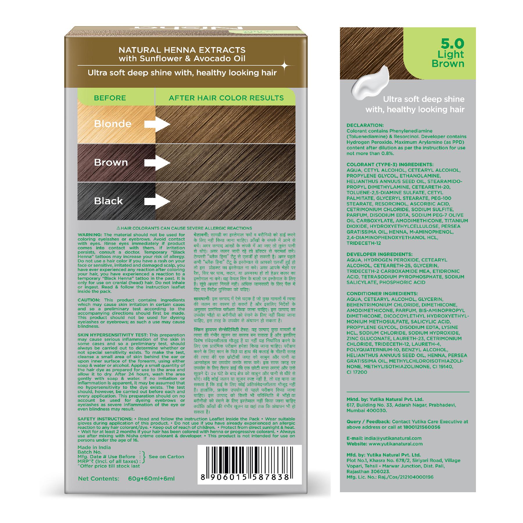 Nisha Creme Hair Color For Women - Light Brown, 60G+60ML, Long-lasting, 100% Grey Coverage Permanent Hair Colour For Soft, Shiny, Healthy Hair image 2