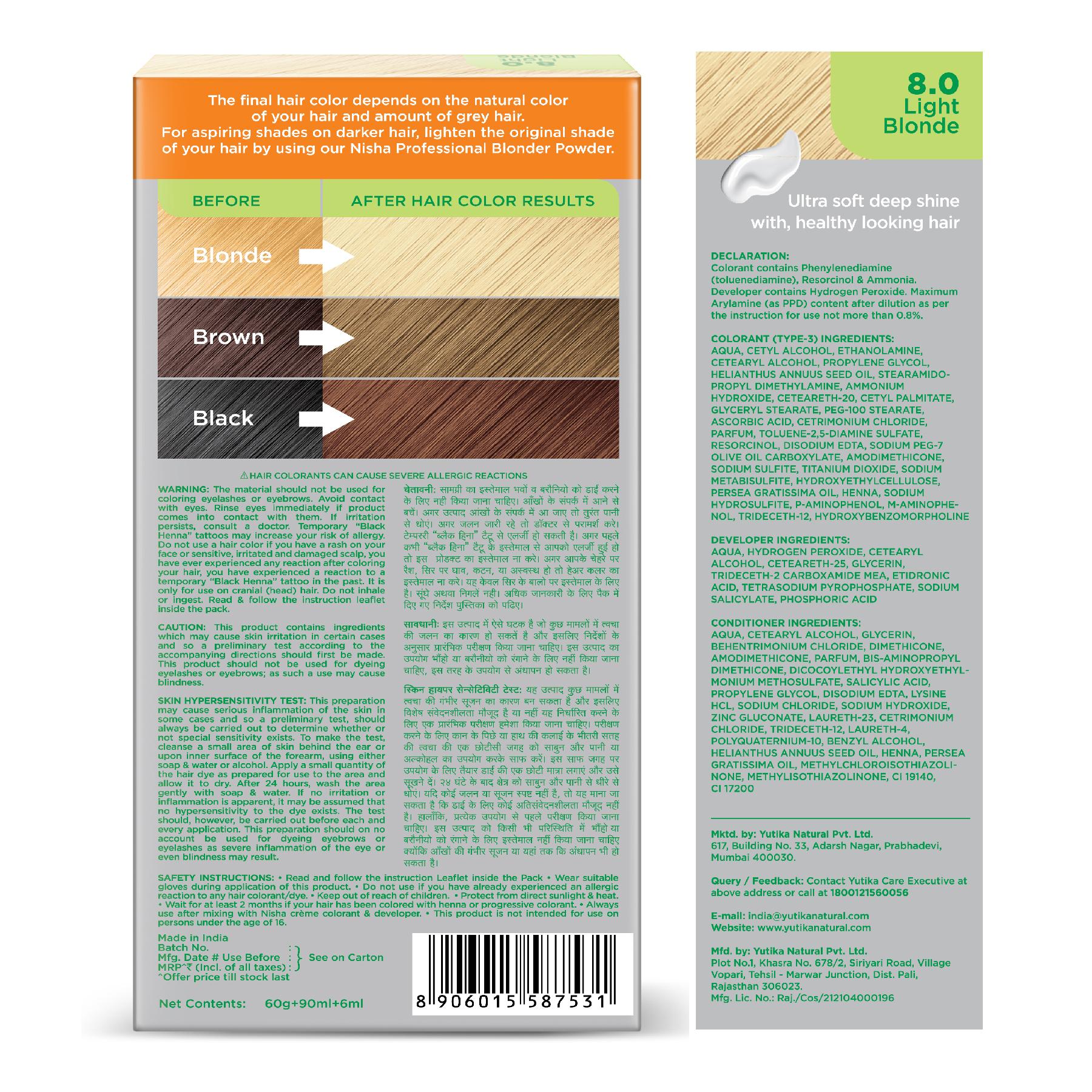 Nisha Creme Hair Color For Women - Light Blonde, 60G+60ML, Long-lasting, 100% Grey Coverage Permanent Hair Colour For Soft, Shiny, Healthy Hair image 2