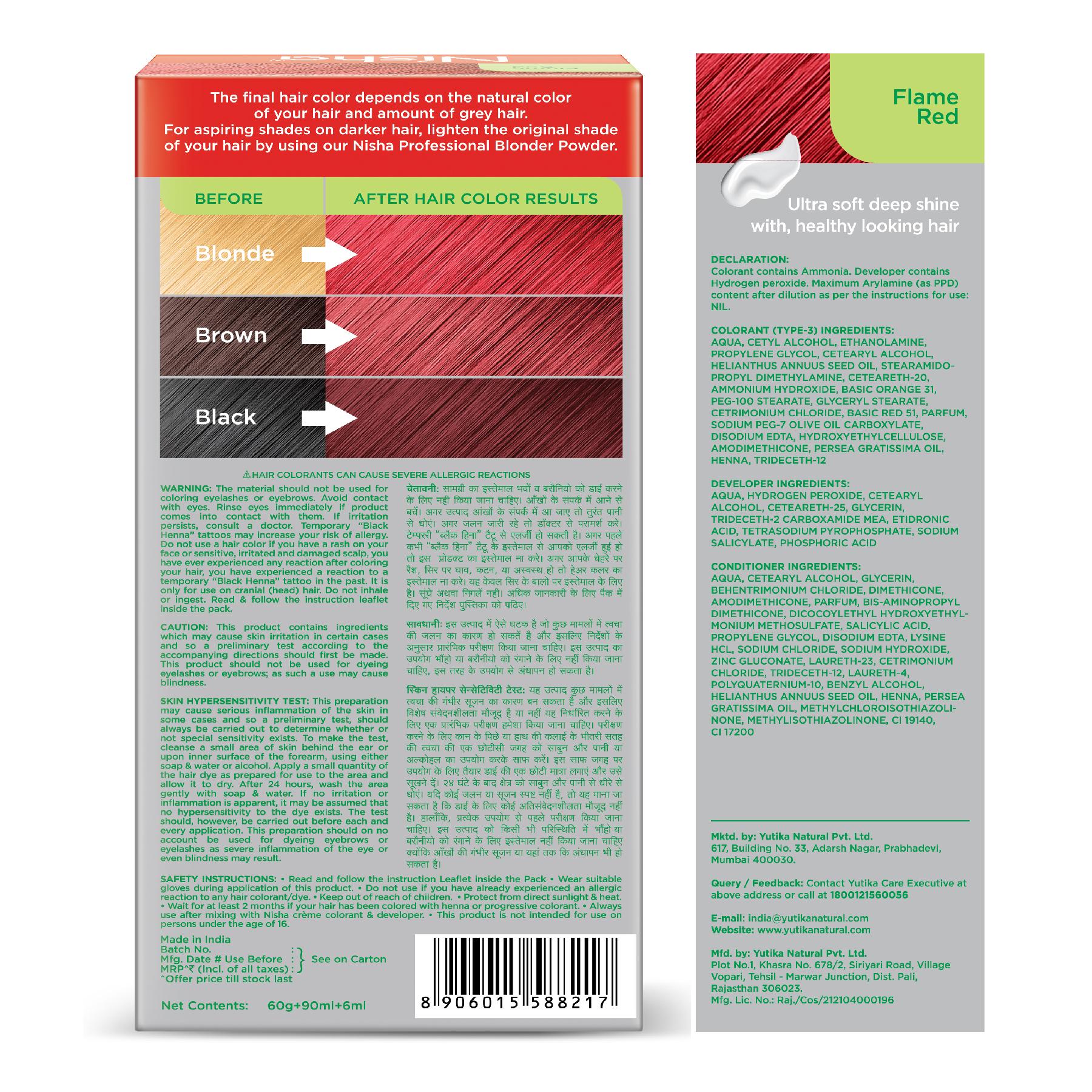 Nisha Creme Hair Color For Women - Flame Red, 60G+90ML, Long-lasting, 100% Grey Coverage Permanent Hair Colour For Soft, Shiny, Healthy Hair image 2