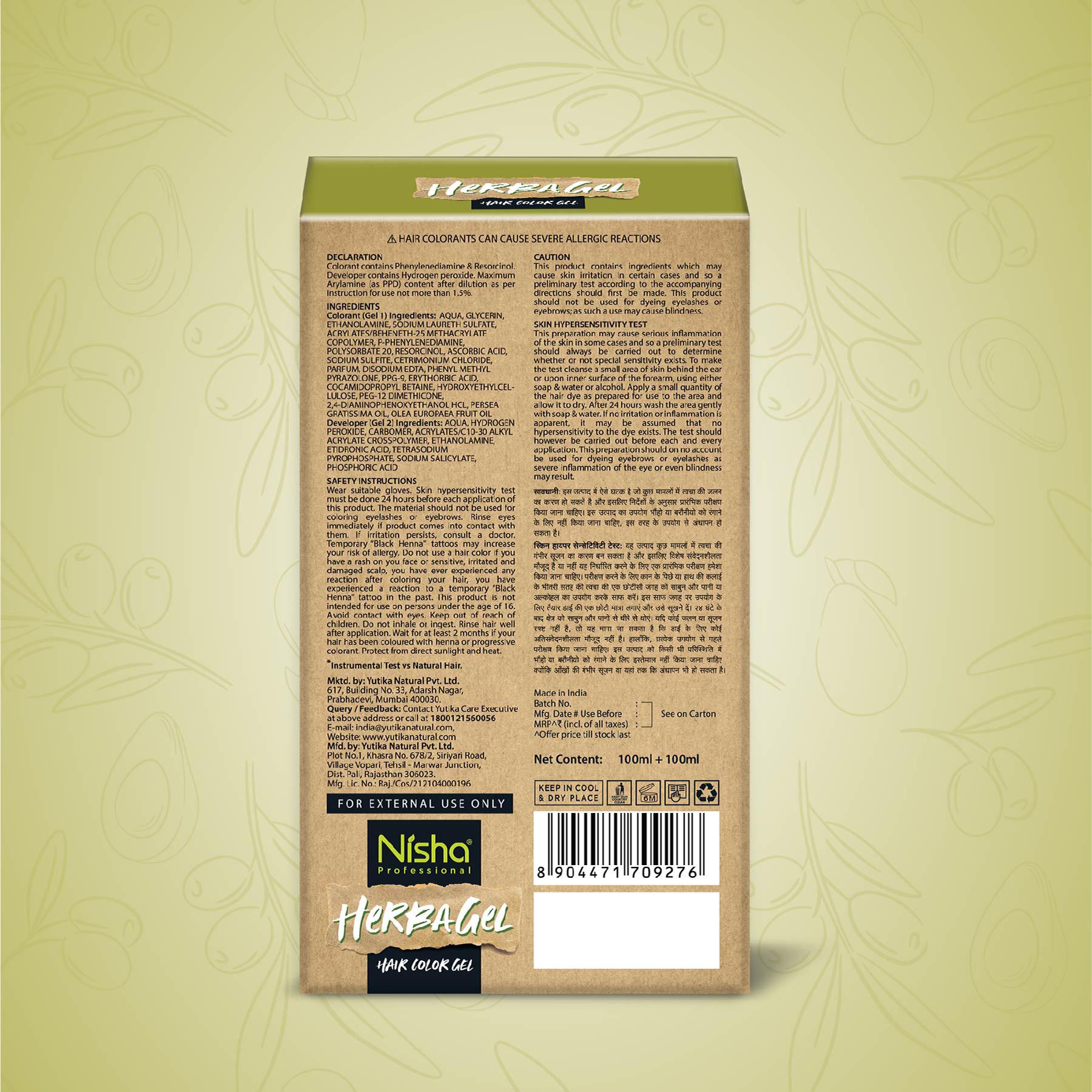 Nisha Herba Care Hair Colour & Beard Colour Gel 200ML (100ML Colorant + 100ML Developer) Original Black No Ammonia image 2