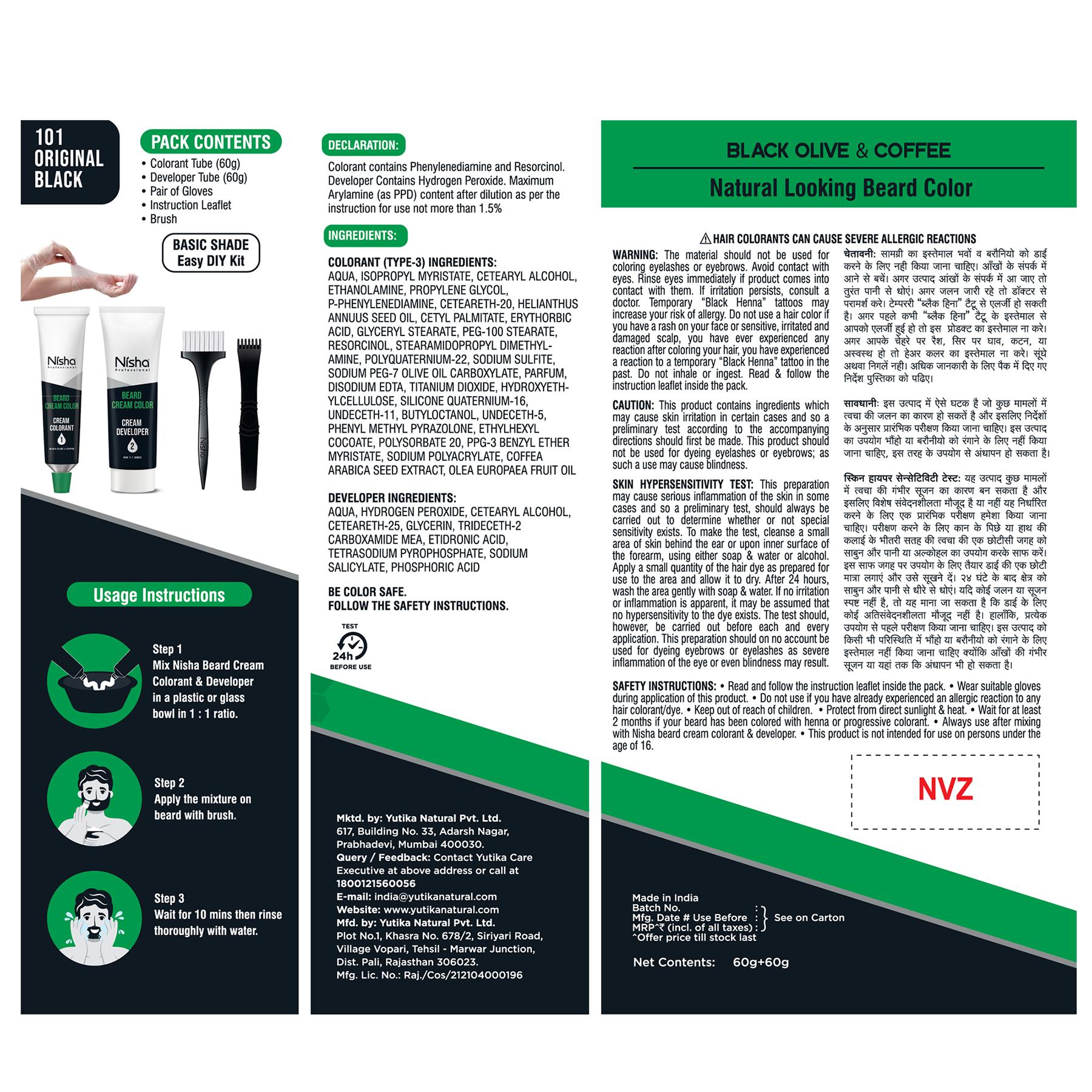 Nisha Beard Colour For Men (120GM) - Orginal Black, No Stain & Quick Color In 10 Minute, Complete Grey Coverage, Long-lasting Beard Color, Ammonia-free, Paraben-free (1 Pack) image 2