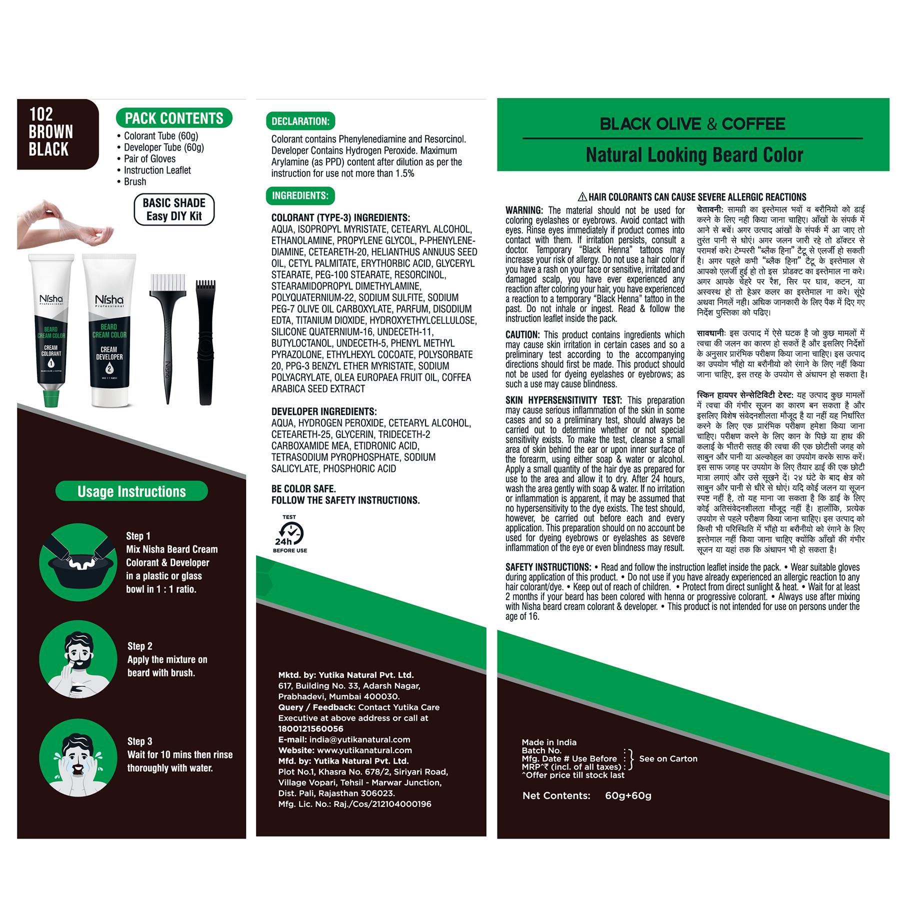 Nisha Beard Colour For Men (120GM) - Black Brown, No Stain & Quick Color In 10 Minute, Complete Grey Coverage, Long-lasting Beard Color, Ammonia-free, Paraben-free (1 Pack) image 2