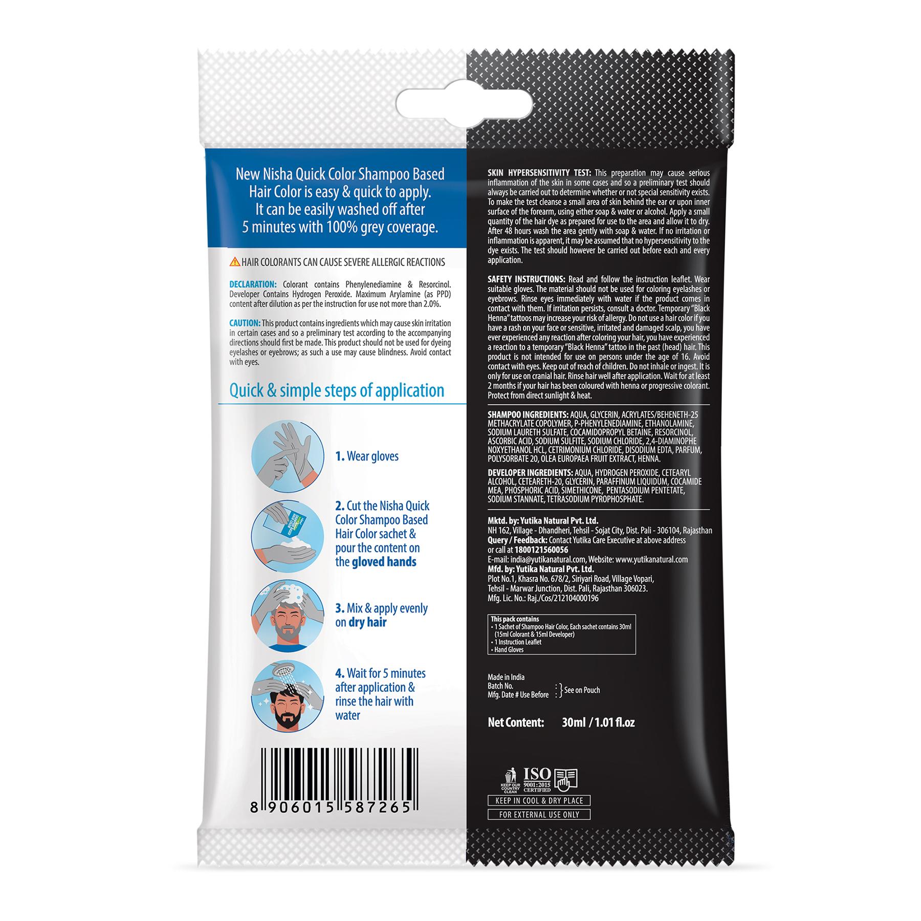 Nisha Quick Color Shampoo Hair Color, Ammonia Free, 100% Grey Coverage, Long Lasting Colour Up To 5 Weeks, Easy, Mess-free Use For Men & Women, Original Black (160ML) image 2