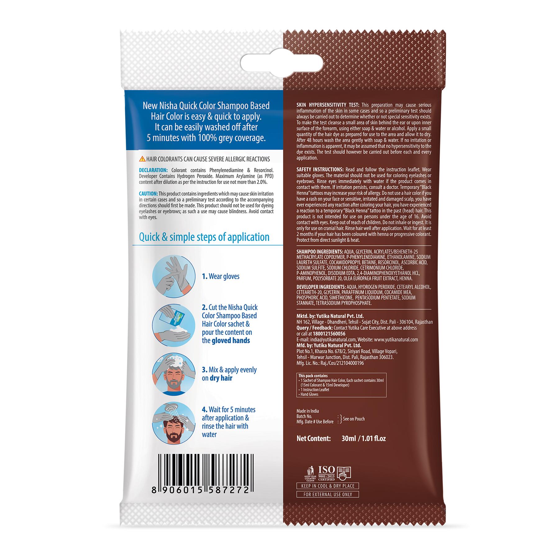 Nisha Quick Color Shampoo Hair Color, Ammonia Free, 100% Grey Coverage, Long Lasting Colour Up To 5 Weeks, Easy, Mess-free Use For Men & Women, Dark Brown (160ML) image 2