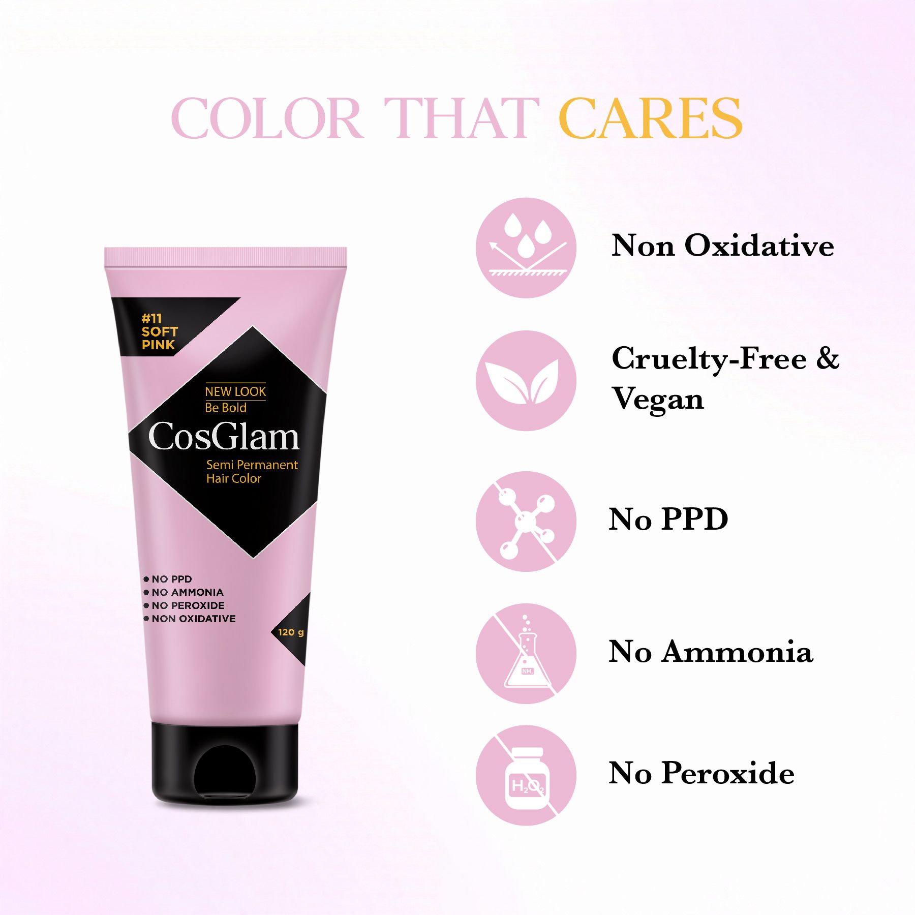 Cosglam Semi Permanent Hair Color For Women & Men, (120G, #11 Soft Pink) Enriched With Conditioner, Glossy Finish, No Ammonia, No Peroxide & Non Oxidative image 2