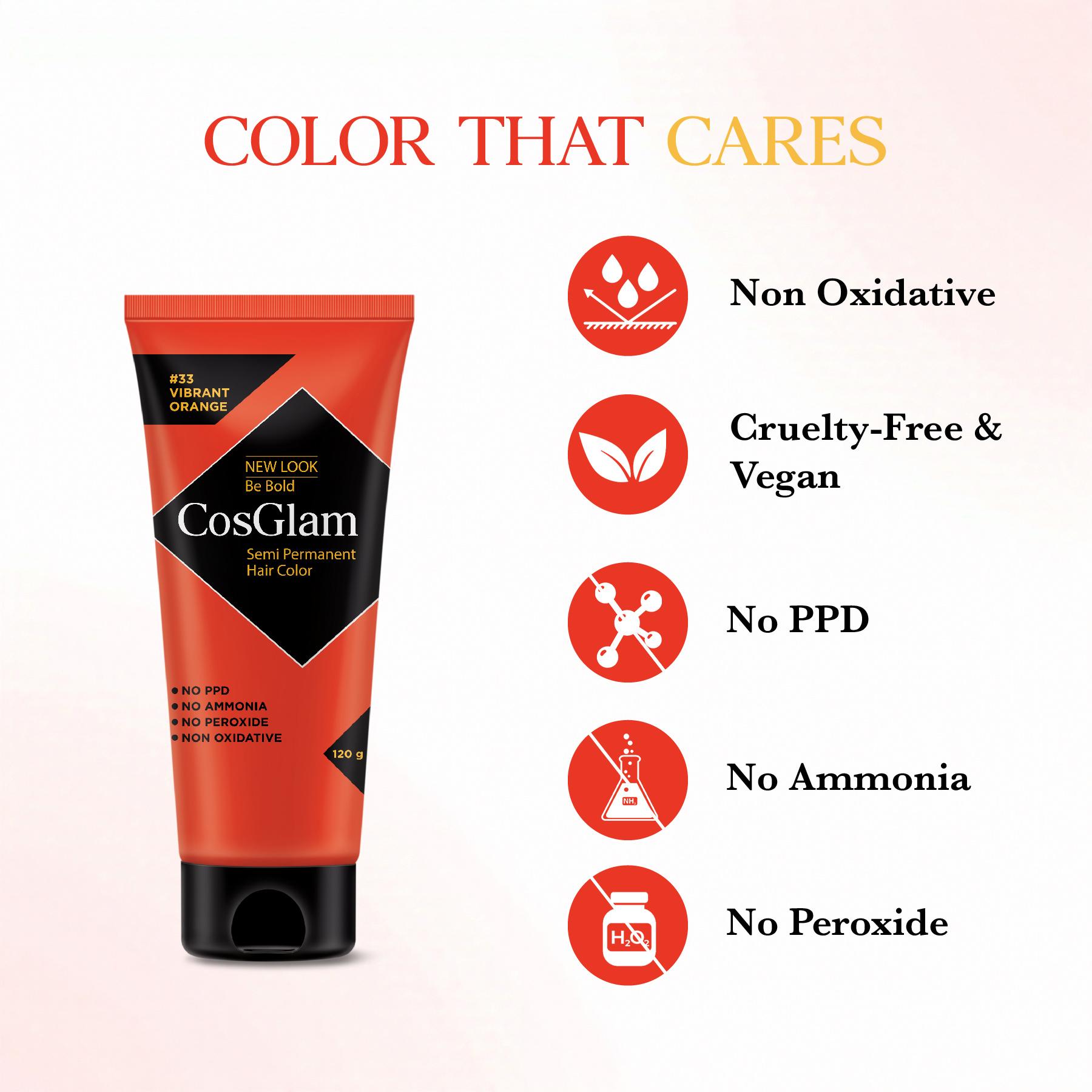Cosglam Semi Permanent Hair Color For Women & Men, (120G, #33 Vibrant Orange) Enriched With Conditioner, Glossy Finish, No Ammonia, No Peroxide & Non Oxidative image 2