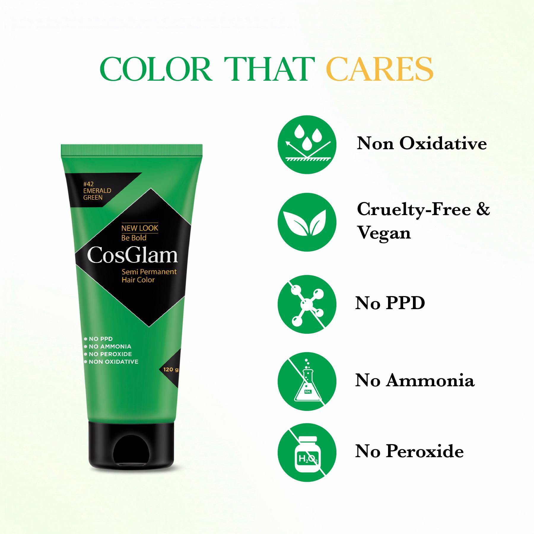 Cosglam Semi Permanent Hair Color For Women & Men, (120G, #42 Emerald Green) Enriched With Conditioner, Glossy Finish, No Ammonia, No Peroxide & Non Oxidative image 2