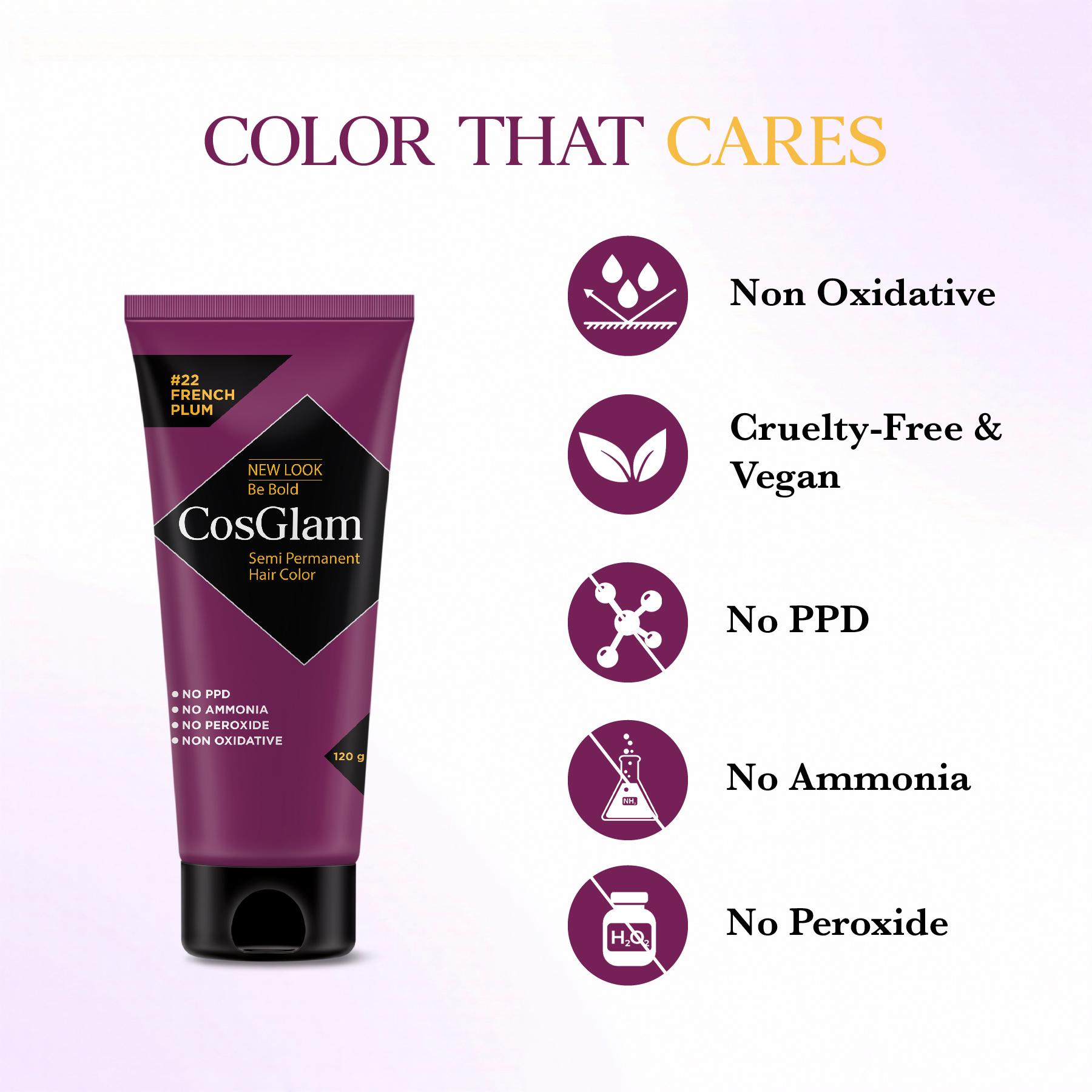 Cosglam Semi Permanent Hair Color For Women & Men, (120G, #22 French Plum) Enriched With Conditioner, Glossy Finish, No Ammonia, No Peroxide & Non Oxidative image 2