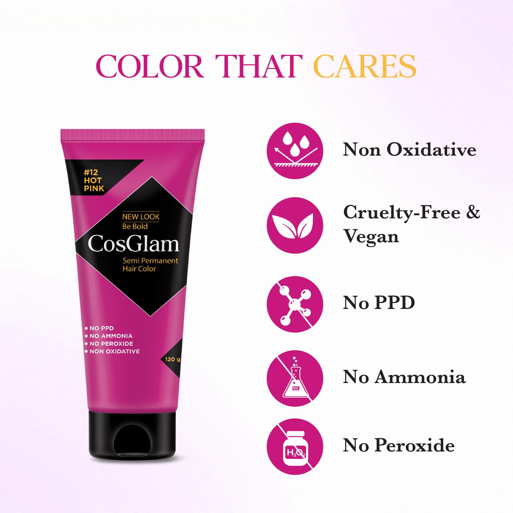 Cosglam Semi Permanent Hair Color For Women & Men, (120G, #12 Hot Pink) Enriched With Conditioner, Glossy Finish, No Ammonia, No Peroxide & Non Oxidative image 2