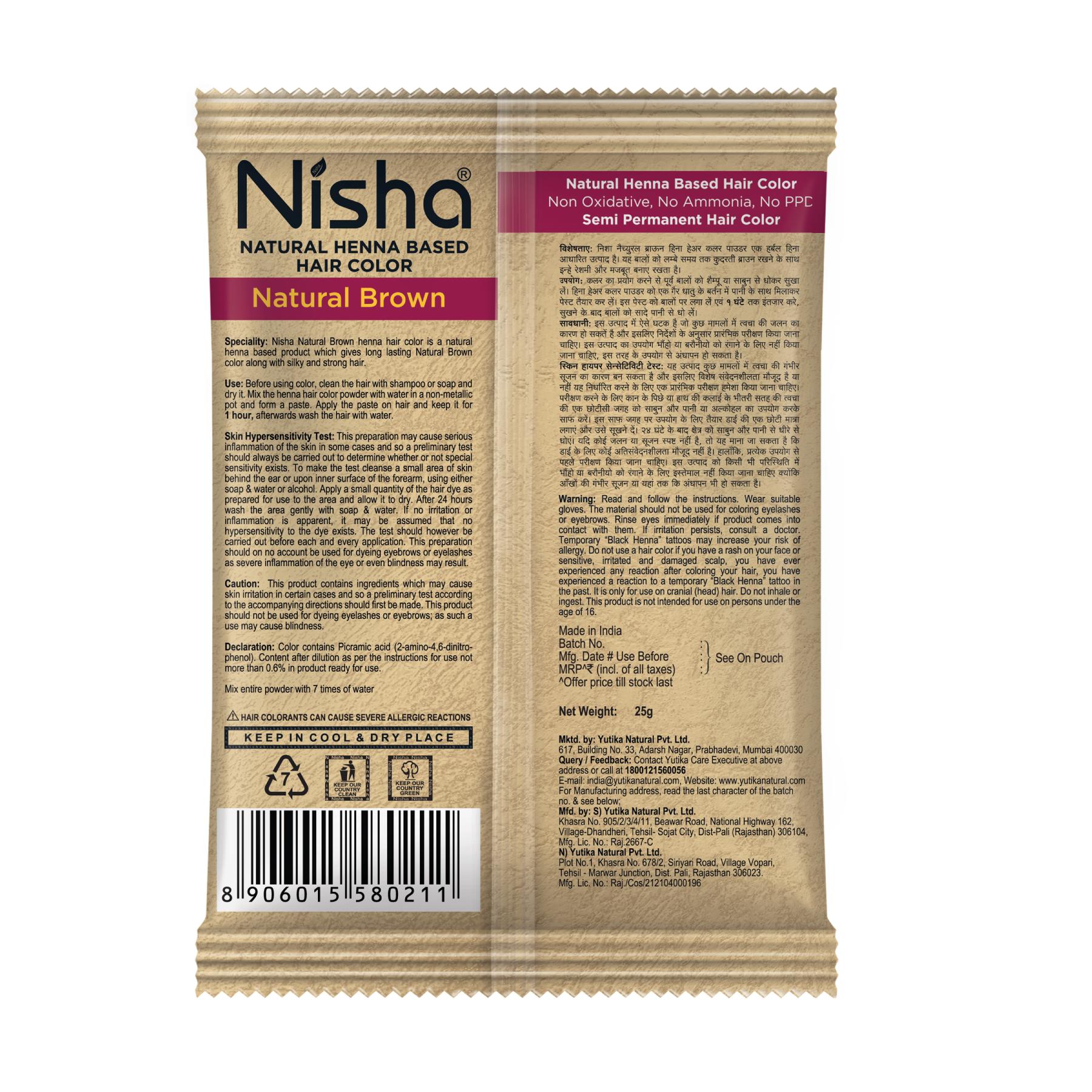 Nisha Natural Henna Hair Color 30G Natural Brown, Pack Of 10 image 2
