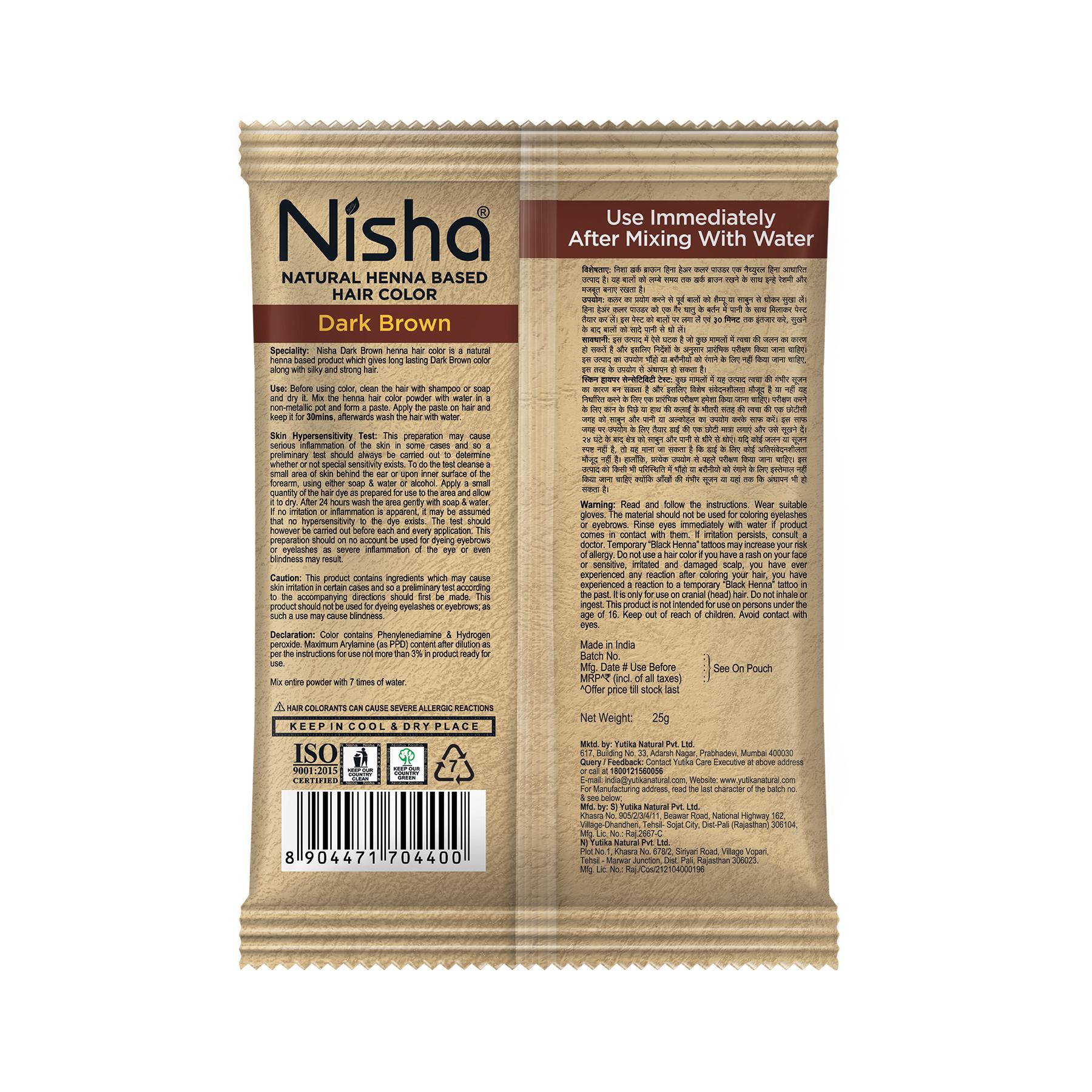 Nisha Hair Colour For Women - Dark Brown, 25G Each (PACK Of 10) | Herbal Conditioning | 100% Henna-based Hair Colour image 2