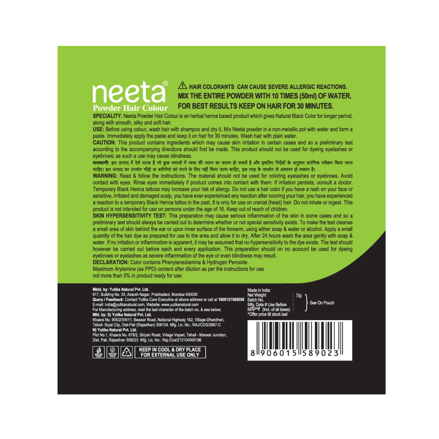 Neeta Hair Color Powder Natural Henna Based Hair Color With The Power Of Natural Herbs For Smooth & Silky Hair 5GM Natural Black image 2