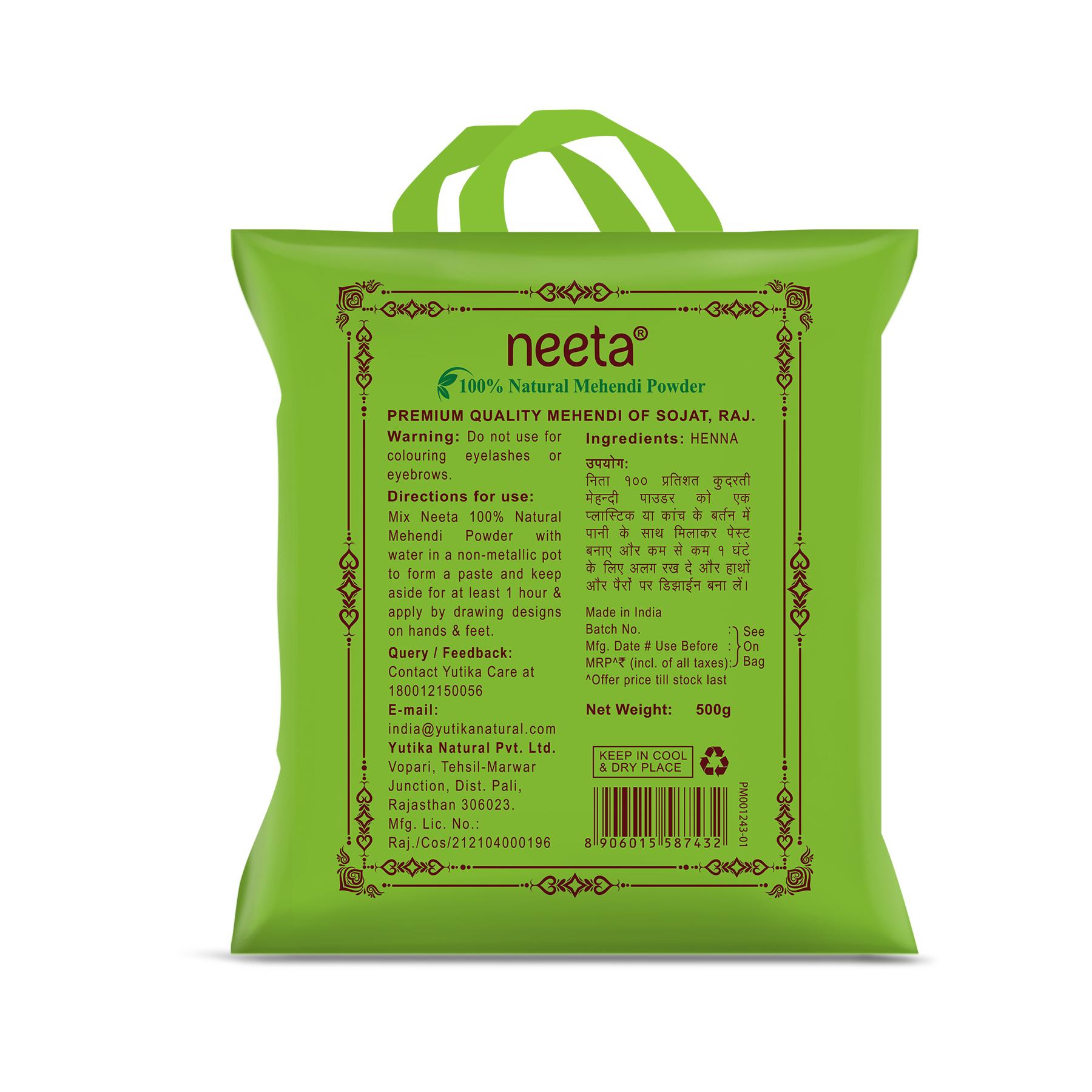 Neeta 100% Natural Henna Powder 500G Rich Brown For Hair, Hands & Feet image 2