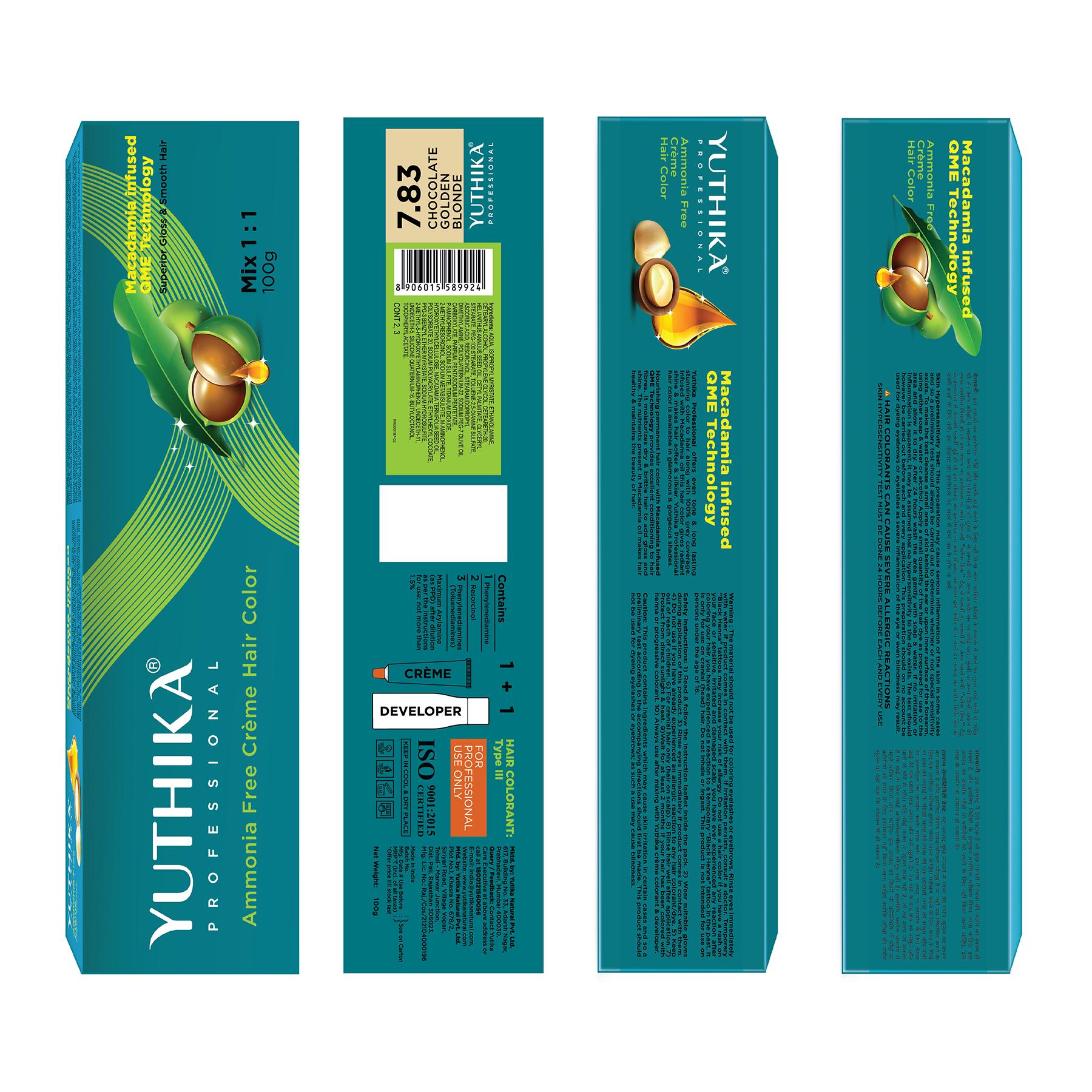 Yuthika Professional Creme Hair Color 100G Chocolate Golden Blonde 7.83 image 2