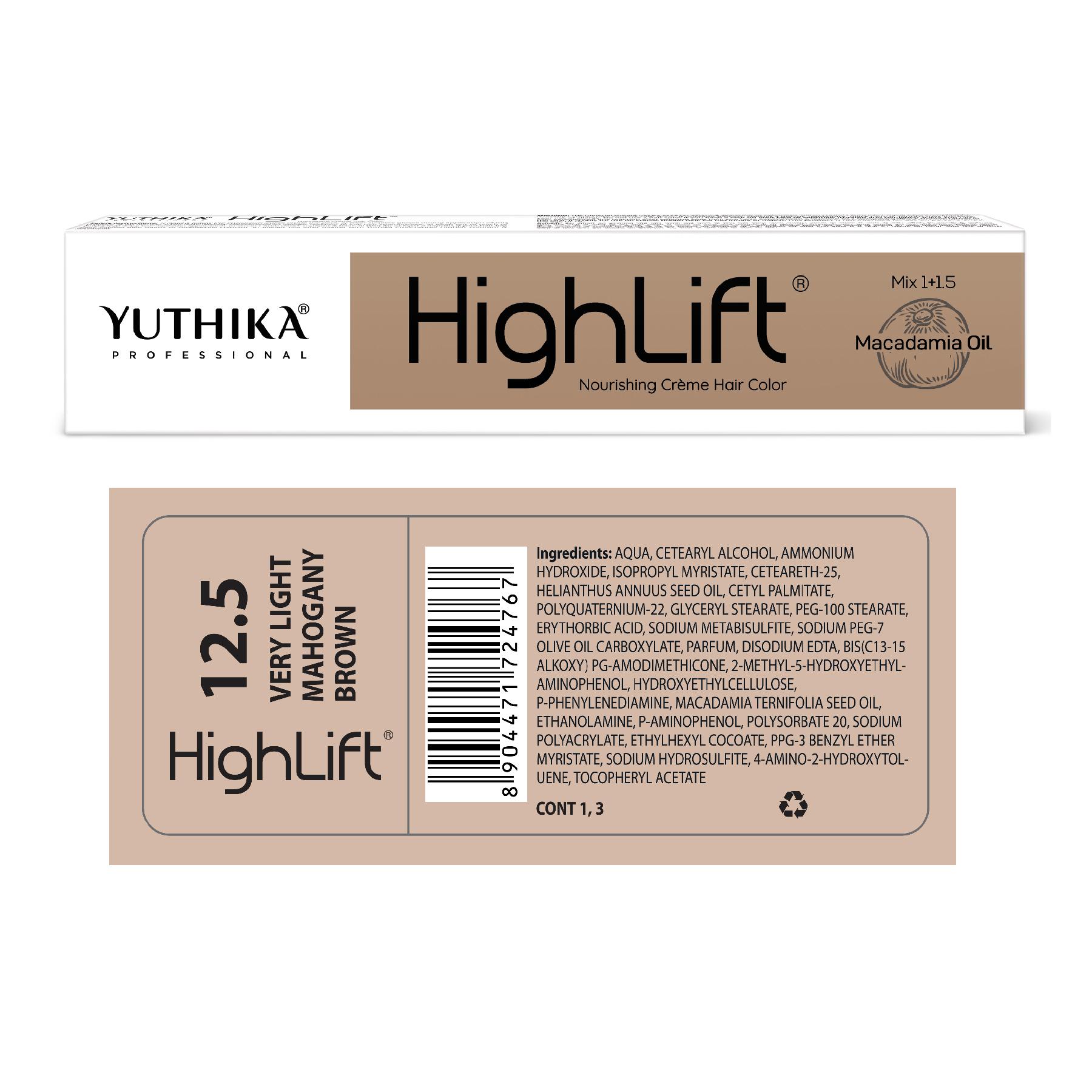 Yuthika Professional High Lift Creme Hair Colour 12.5 Very Light Mahogany Brown 50G |100% Grey Cover| Long Lasting Tone image 2