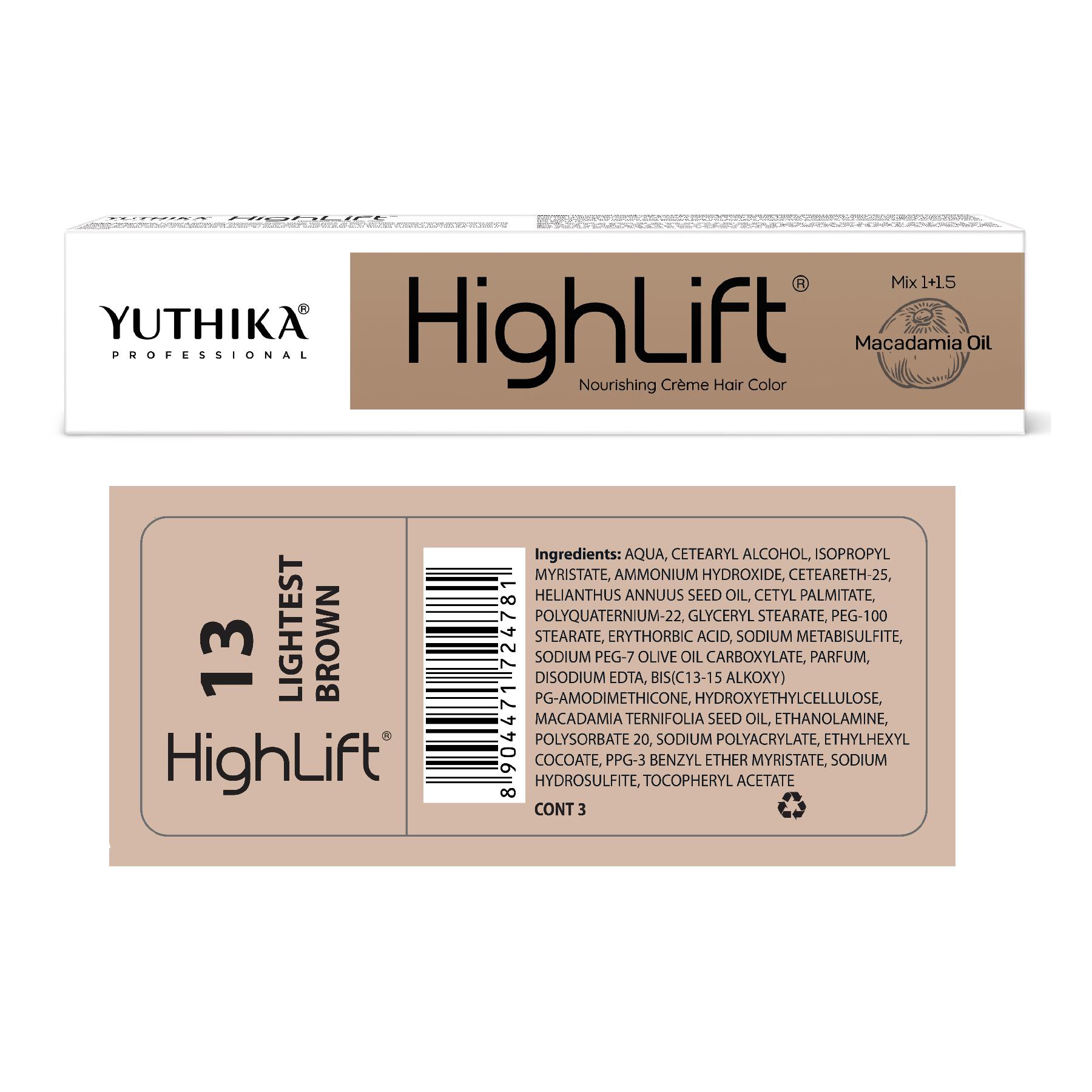 Yuthika Professional High Lift Creme Hair Colour 13 Light Brown 50G | 100% Grey Coverage | Permanent Hair Color For Women & Men | Infused With Macadamia Oil & Vitamin E image 2
