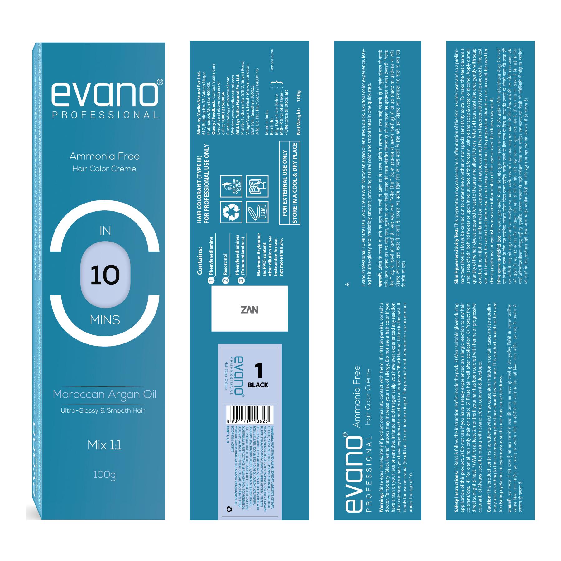 Evano Professional Creme Hair Colour Black, 100G, Ammonia Free, 100% Grey Coverage In 10 Minutes, Salon Quality Hair Color For Women & Men image 2